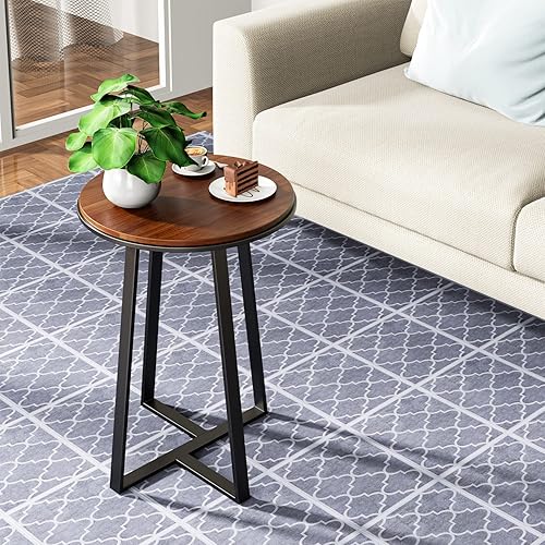 Miniatura 14 de Mesas auxiliares redondas, mesa auxiliar pequeña con textura de mármol blanco, parte superior de MDF, marco de metal color dorado, mesa auxiliar