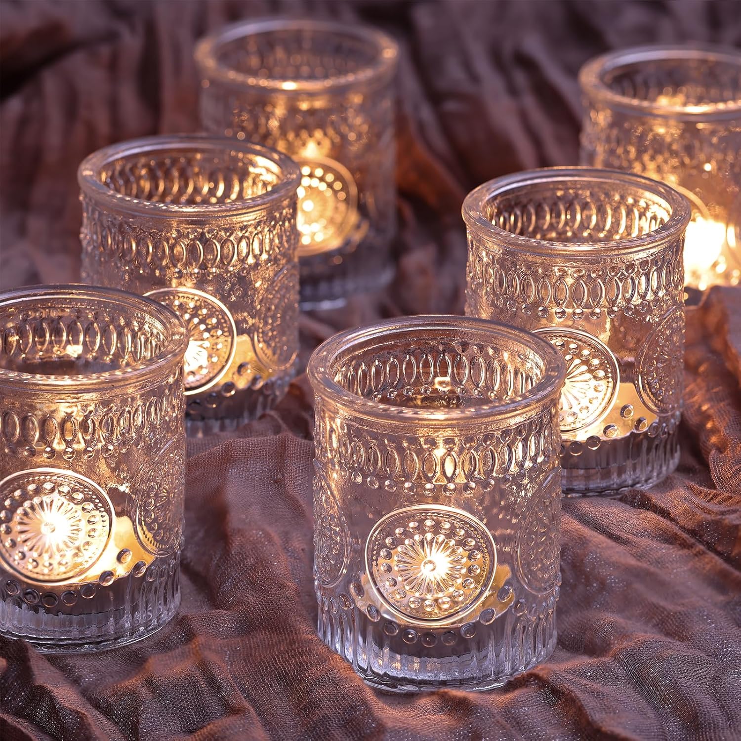 Lanttu 12PCS Glass Votive Candle Holder for Wedding Table Centerpiece, Clear Tea Lights Candle Holders for Dinner Birthday Party Decor