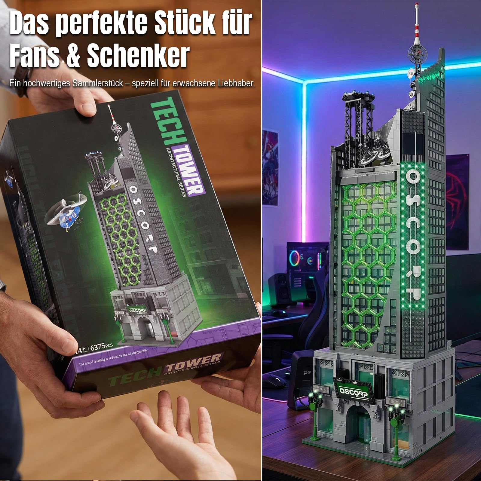 Spider Oscorp Hero Tower mit Hubschrauber - 6375 Teile 102 cm hohes Klemmbausteine Architektur Modular Building Set, Gebäude Modell für Erwachsene und Filmfans Youmko YM014