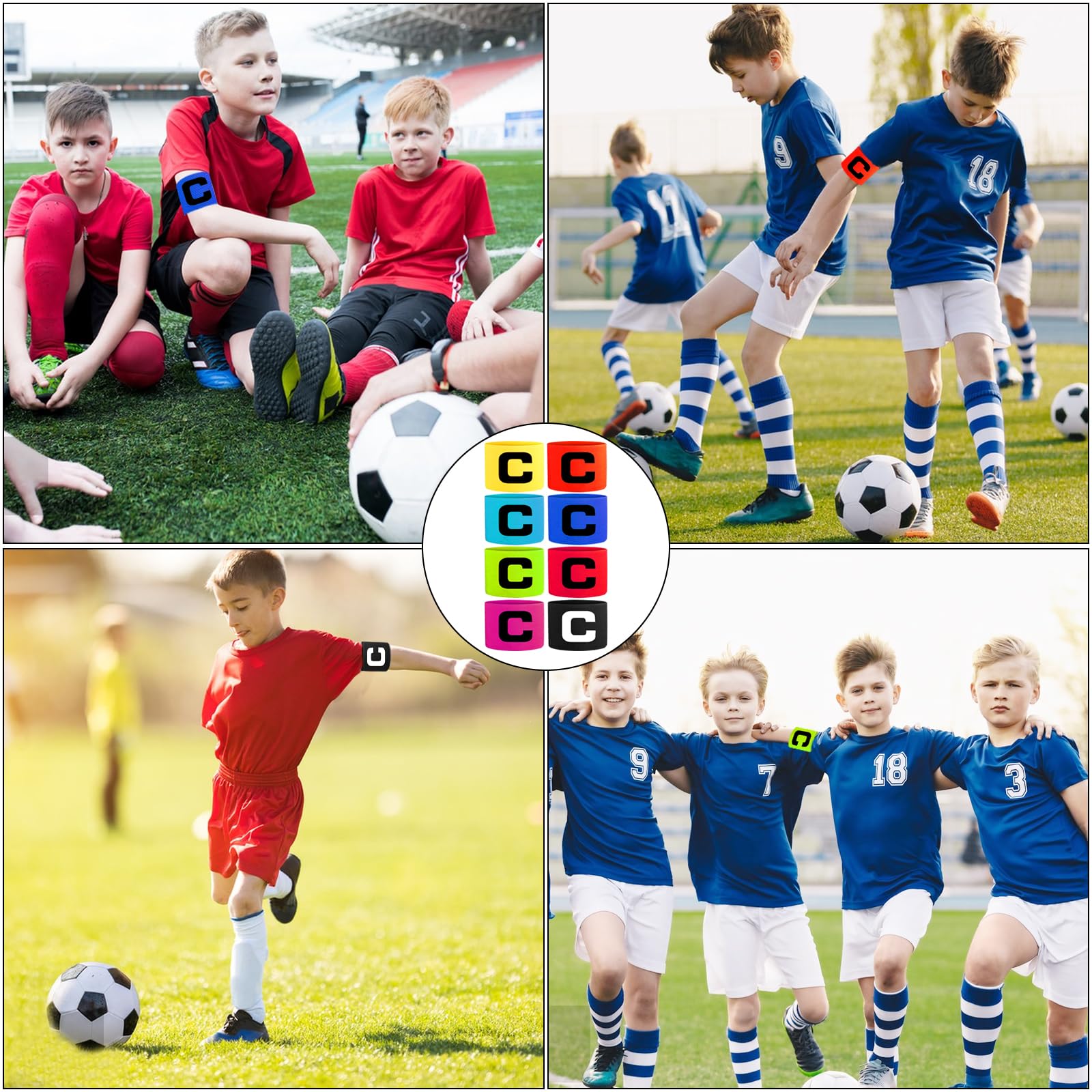 RUIJIE Brazalete de Capitán de Fútbol Ajustable Multicolor para Niños y Adultos