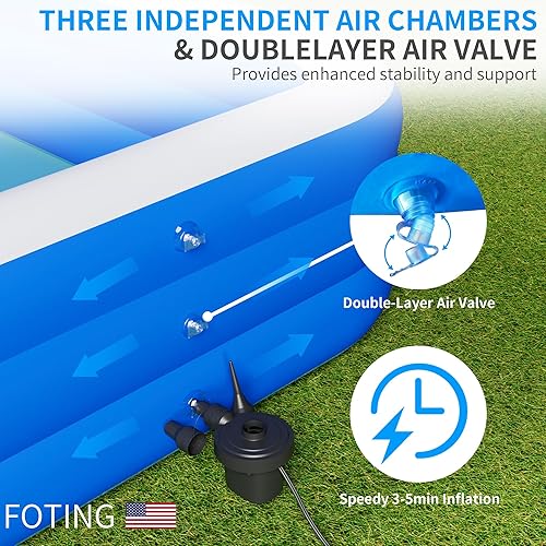 Miniatura 6 de FOTING Piscina inflable para adultos con bomba eléctrica, bolsa de transporte y asiento inflable, 120 x 72 x 23 pulgadas, piscina grande familiar