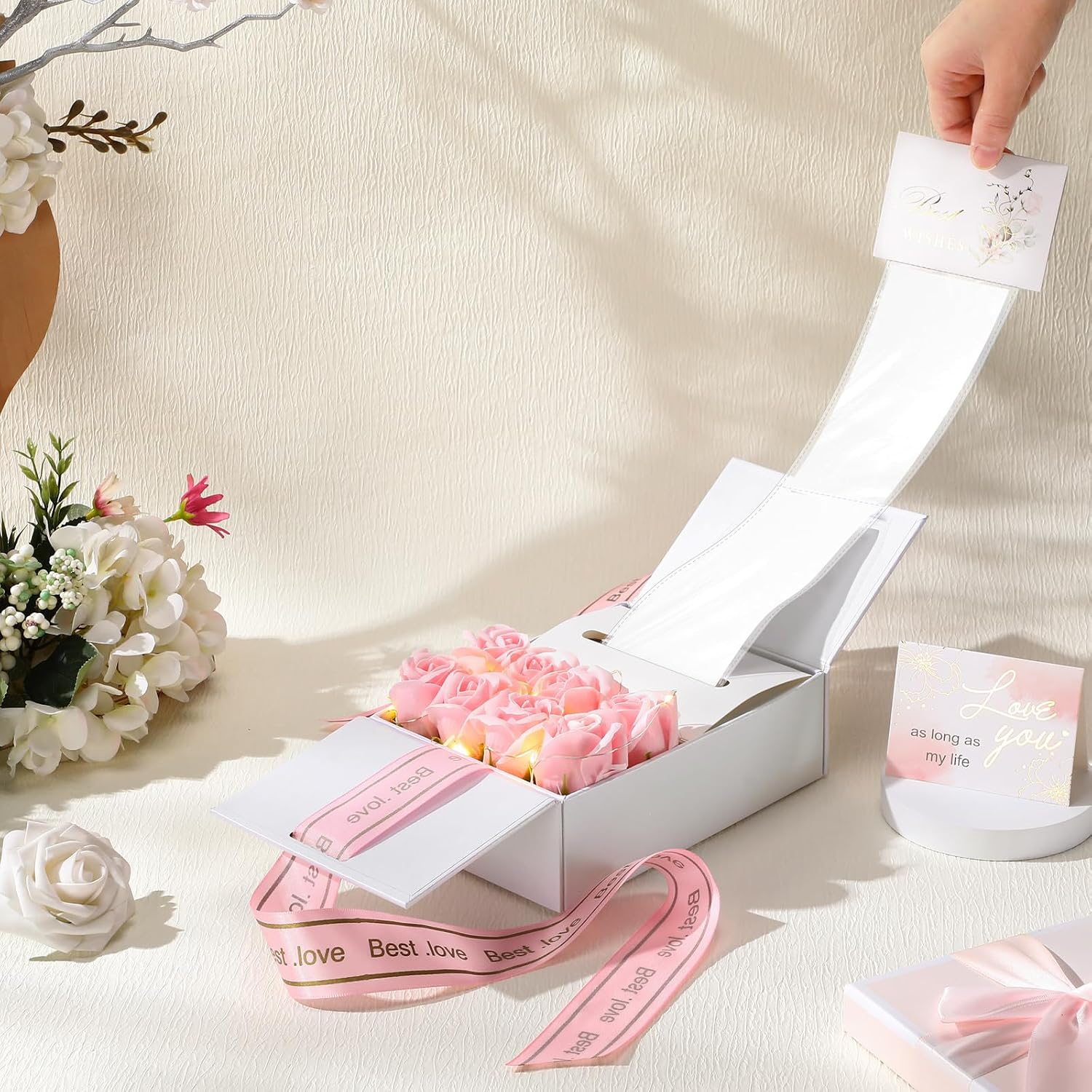 Resholder Money Pull Box for Cash Gift with 8 Roses 2 Cards, White image 5