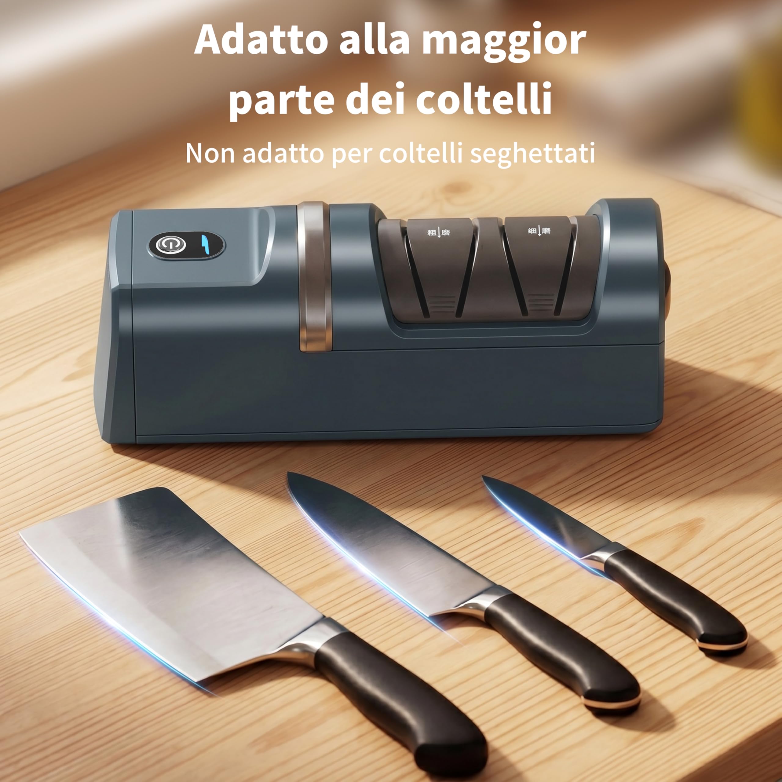 Affilacoltelli elettrico, Sistema di affilatura coltelli 5 in 1 con 3 velocità, affilacoltelli professionale ricaricabile con diamante per affilatura grossolana e fine (Verde)
