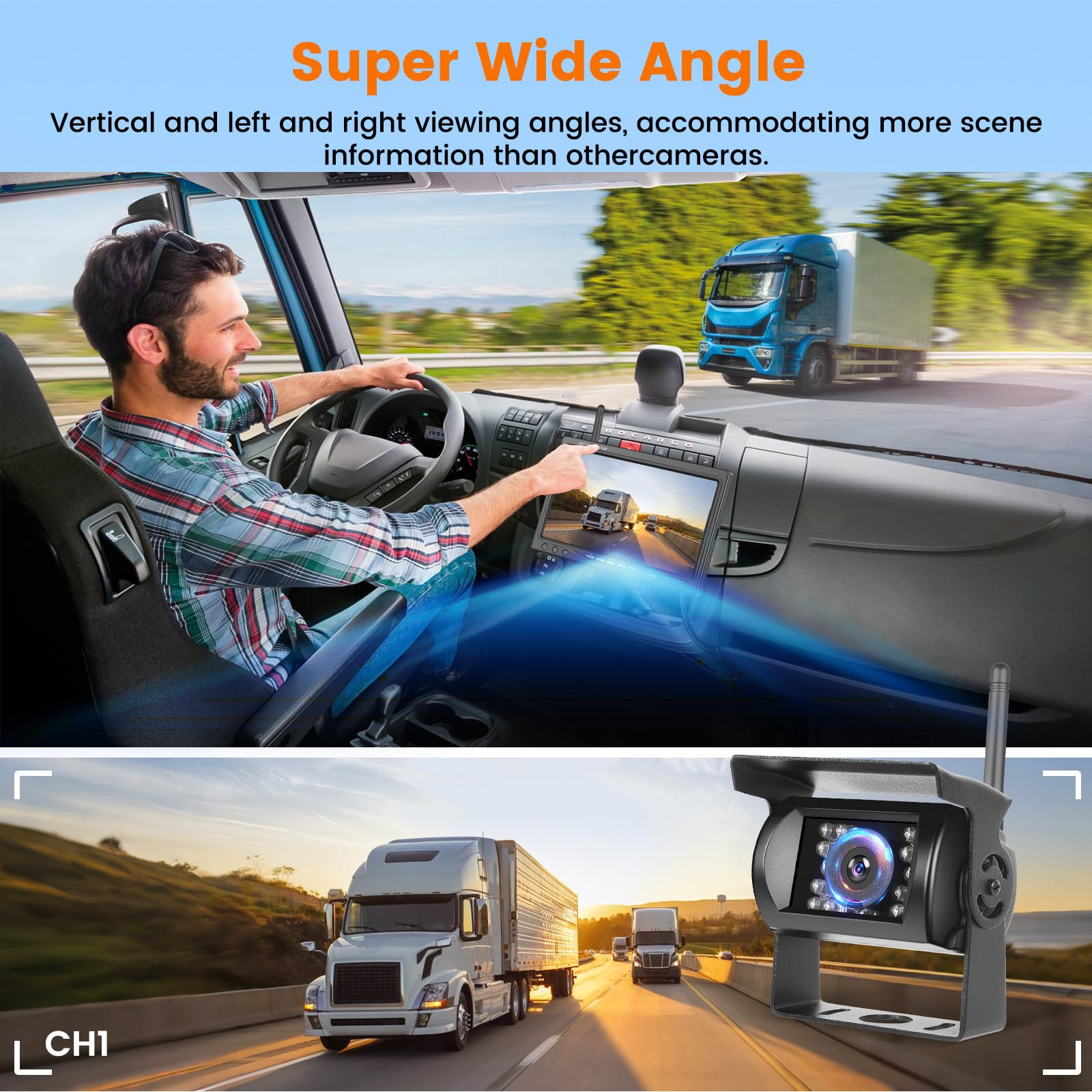 Hikity Visión Nocturna Cámara Marcha Atrás Inalámbrica Monitor de 7 "con Cámara de Visión Trasera Impermeable IP68 Cámara de Marcha, para RV Camión, Autobús, Camiones, Furgonetas
