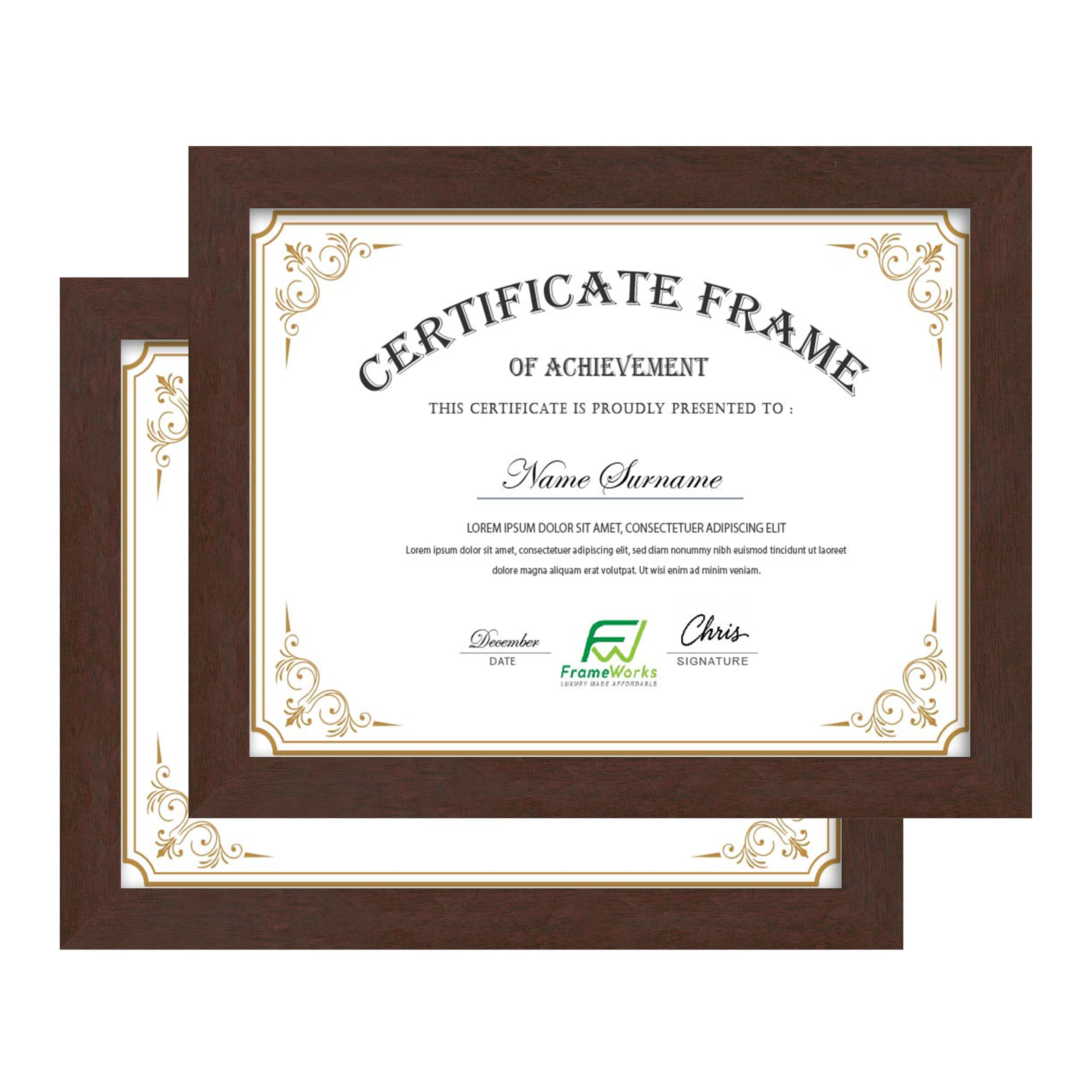 FrameWorks 8.5x11 Classic Wooden Document Frames Tempered Glass/Mahogany / 2-Pack