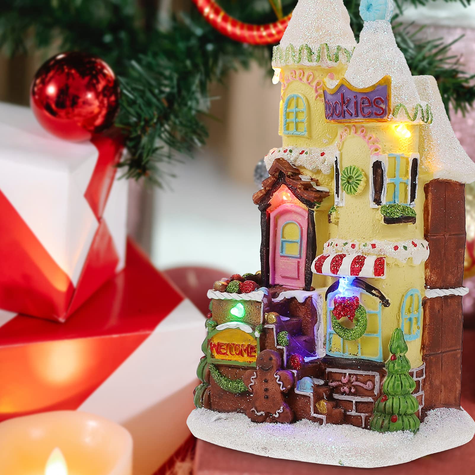 ibasenice 1 Pc Casa Resplandor Navideña Casa Luminosa De Navidad Iluminar La Decoración del Pueblo Ilumina La Escena del Pueblo Decoración De La Cabaña De Troncos Resina Miniatura La Señal