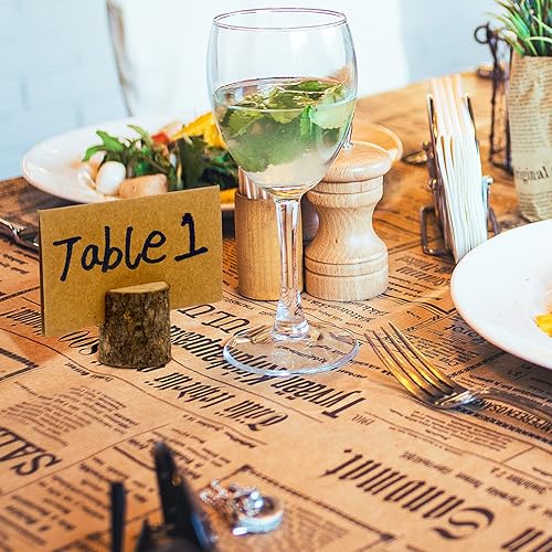 Miniatura 3 de LepoHome Tarjeteros de madera, 30 soportes de madera rústica para números de mesa y 50 tarjetas de mesa de papel Kraft, soporte de madera para