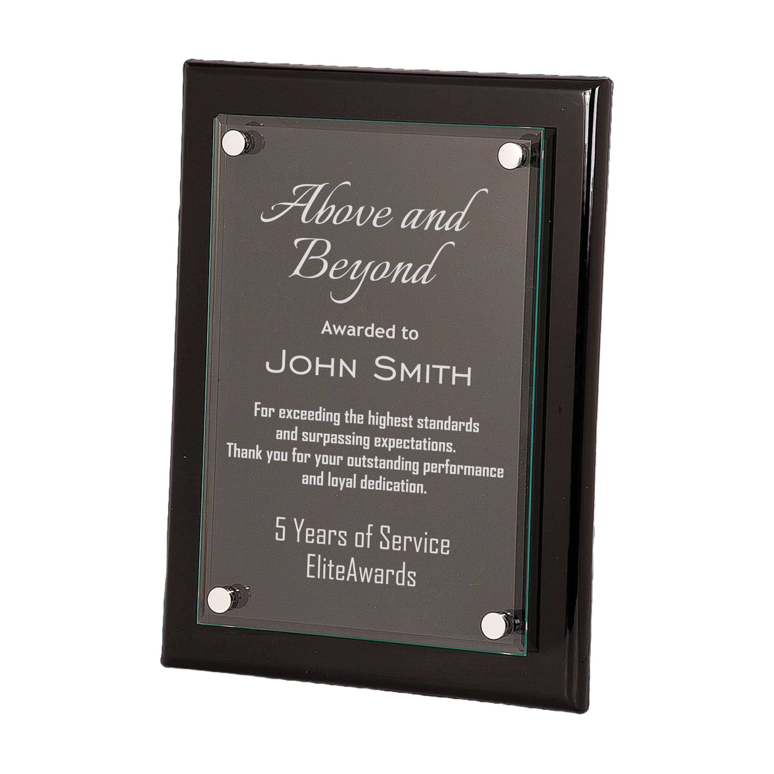 Personalized Plaque Award, Above and Beyond Customizable 8x10 Floating Glass Plaques, Business Awards for Employee Recognition Dedication