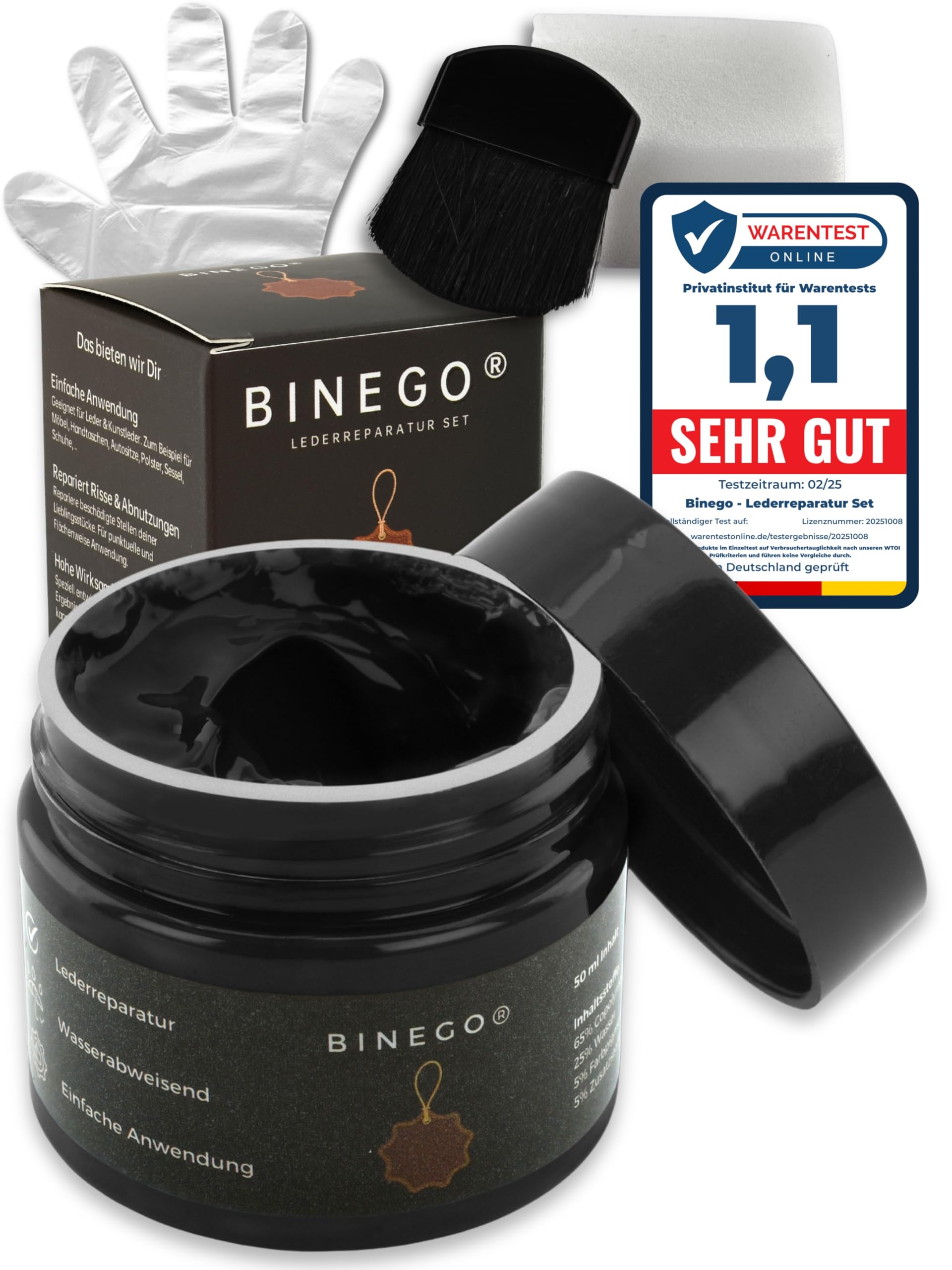 Binego® Lederreparaturset Leder & Kunstleder Reparatur Set | Lederreparatur Flüssigleder Lederfarbe Reparieren Reparaturset Aufbereitung | Farbe Schwarz