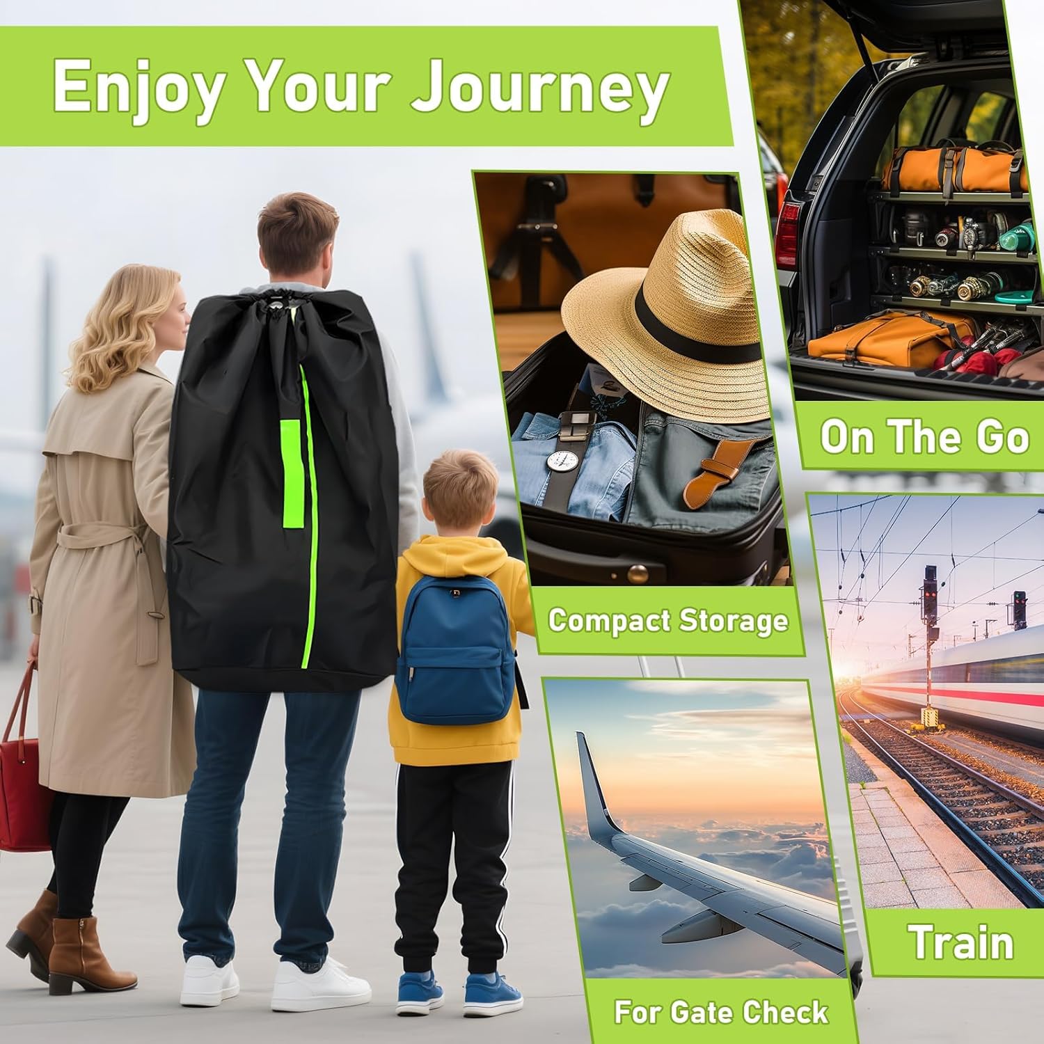 Car Seat Bags For Airplane Travel, Gate Check Bag, Durable Travel Bag with Thickened Shoulder Straps and 2pcs Luggage Tags For Airplane