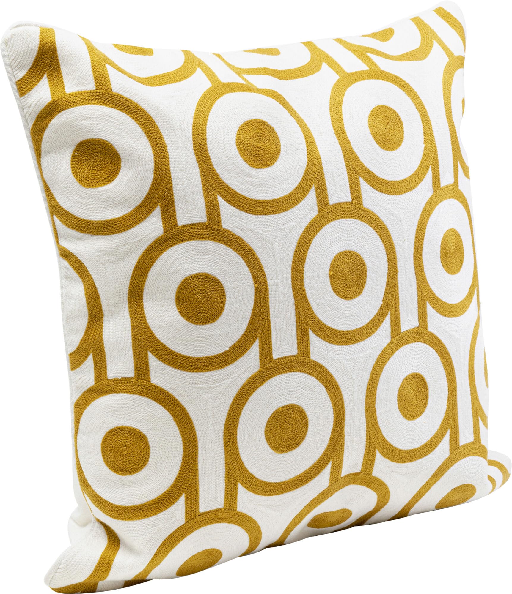 Kare Cuscino di design Catena Circle, bianco/giallo, sfoderabile con chiusura lampo, con imbottitura, motivo geometrico, intrecciato, cuscino decorativo, accessorio per la casa, 50 x 50 cm (altezza x