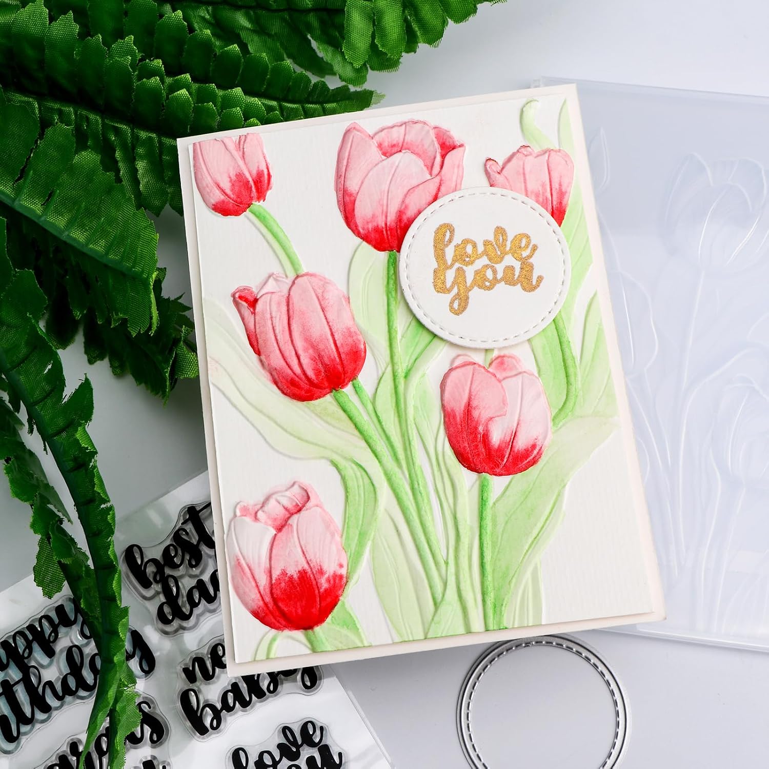Briartw 3D Embossing Folder for Card Making Adding Textured Detail to Paper Crafting 6.3x4.5inch Clear Texture Plate Perfect for Heavyweight Cardstock (≥250gsm/92lb),Tulip Texture Template