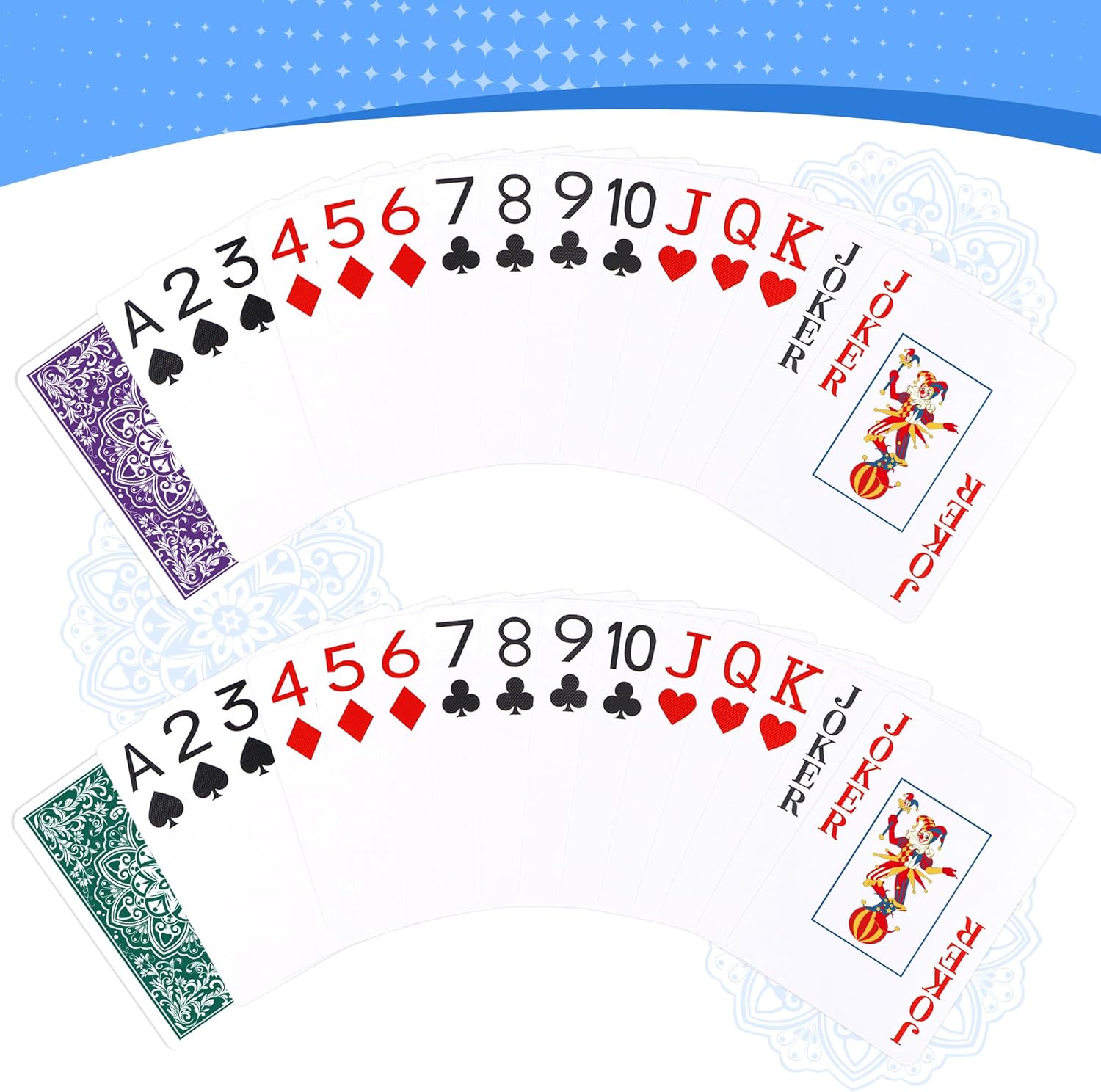 Playing Cards, Deck of Cards, Poker Cards, Jumbo Poker Size Large Print Playing Cards for Adults Seniors, Card Games for Family Game Night Table Games Magic Casino Theme Party (Green and Purple)