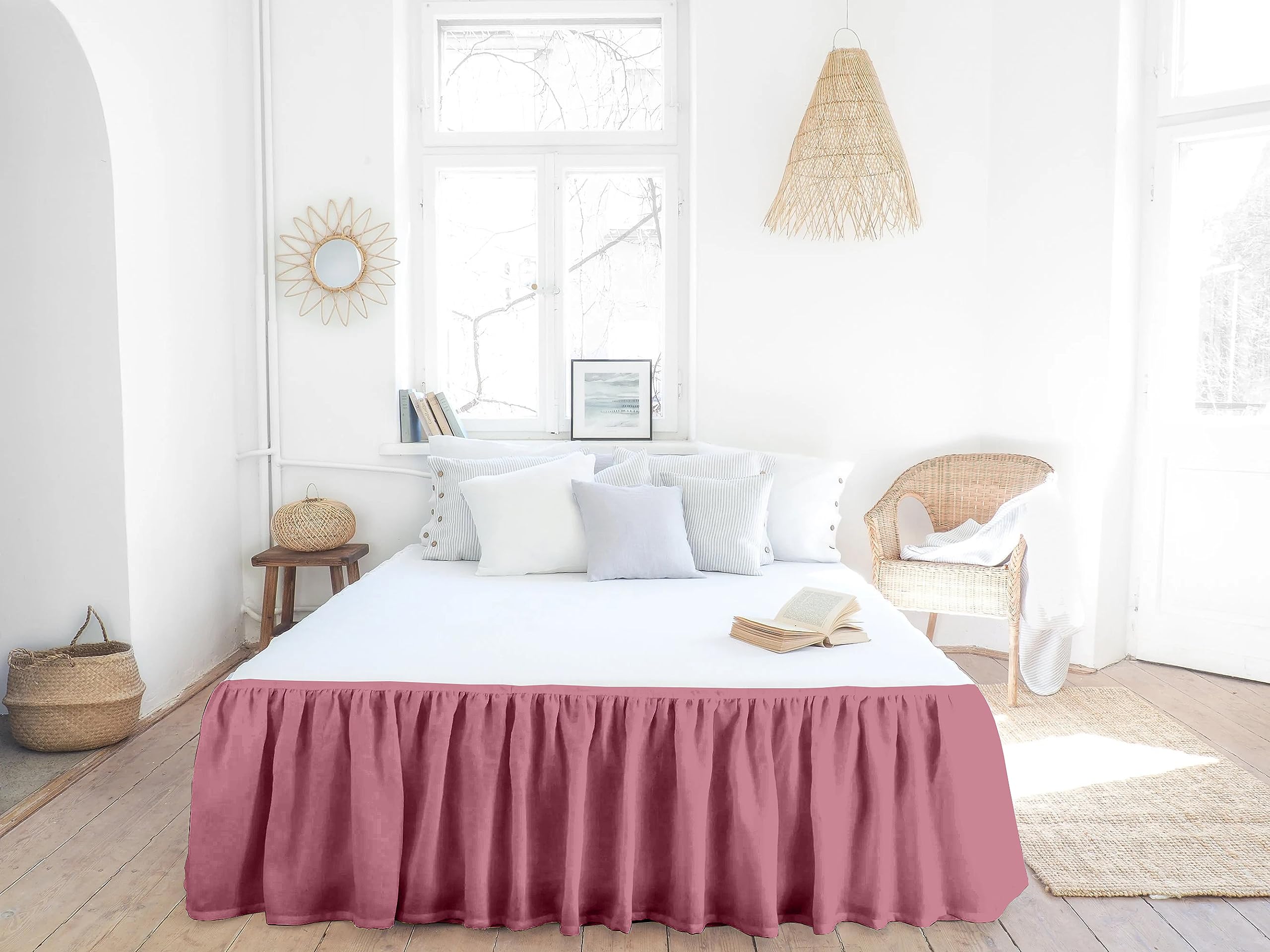 Linenweaves Bed Skirt Full Size 21 Inch Drop | Solid Pattern Microfiber Easyfit | Tailored Wrinkle Fade Resistance Soft Fabric Stylish Design Bed Frame Legs Cover- (Dark Pink, 54 * 75 in) 4