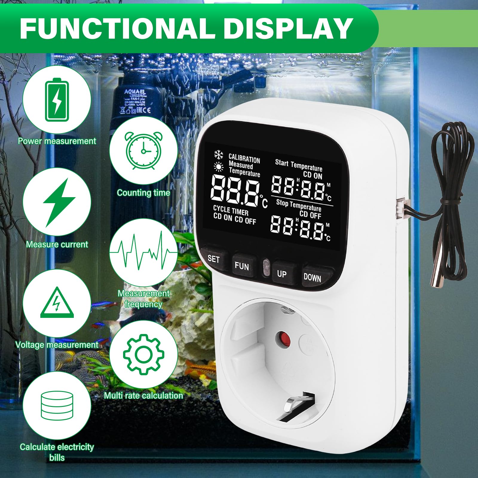 Temperaturregler Steckdose, 16A 220V Thermostat Steckdose, VA LCD-Display Digital Thermostat Steckdose, Thermostat Steckdosen für Gewächshaus Aquarium Kühlschrank Terrarium Inkubator (Weiß)