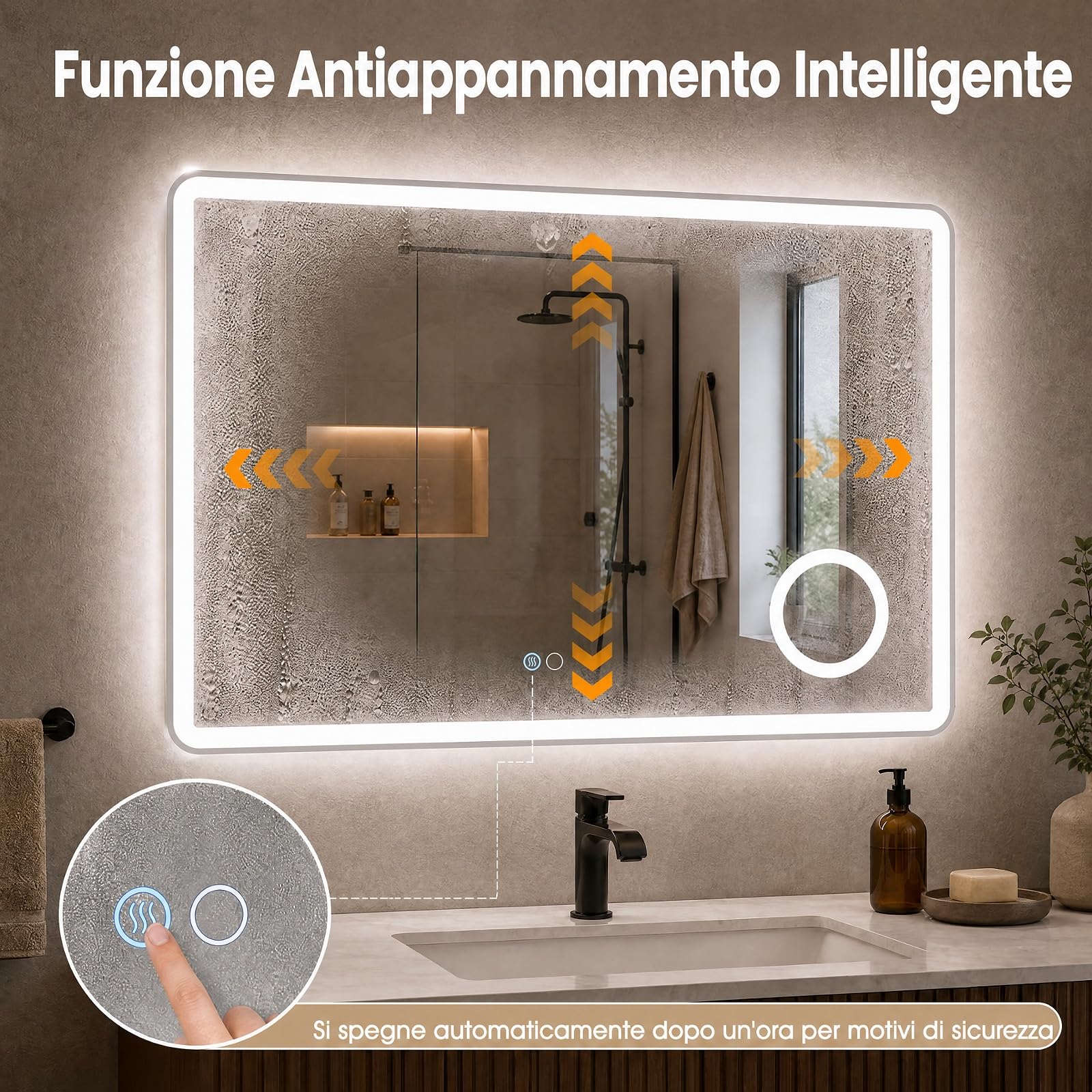 COSTWAY Specchio Bagno da Parete con Luce LED e Lente d'Ingrandimento 3X