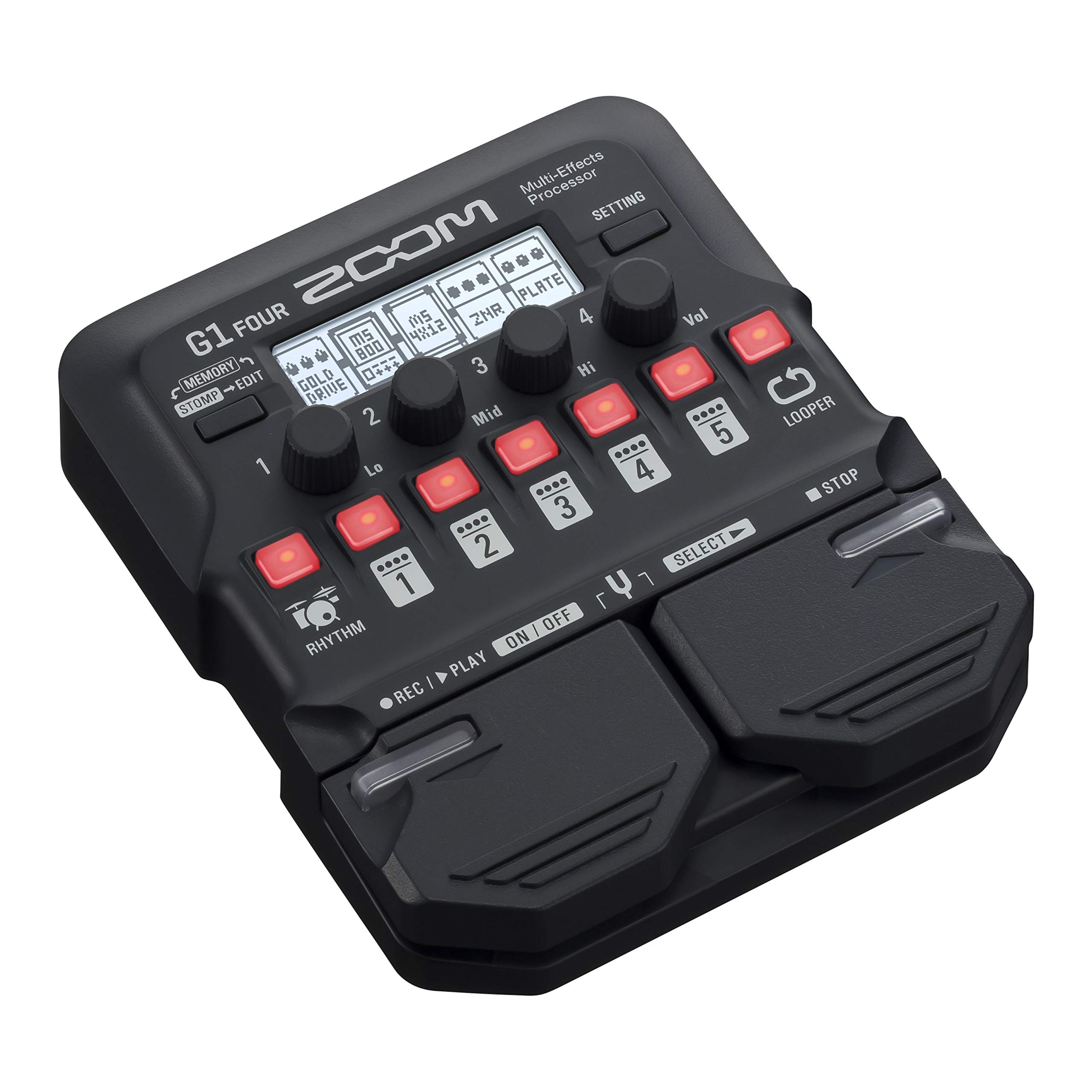 Zoom - G1 FOUR - Pedale Processore Multieffetto per Chitarra, con 60+ effetti integrati, modellazione di amplificatori, Looper, sezione ritmica, accordatore, alimentazione a batteria
