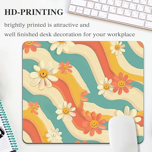 Miniatura 2 de Alfombrilla de mouse rectangular con cara sonriente, diseño de margaritas, diseño de flores de margarita, alfombrilla de mouse rectangular para
