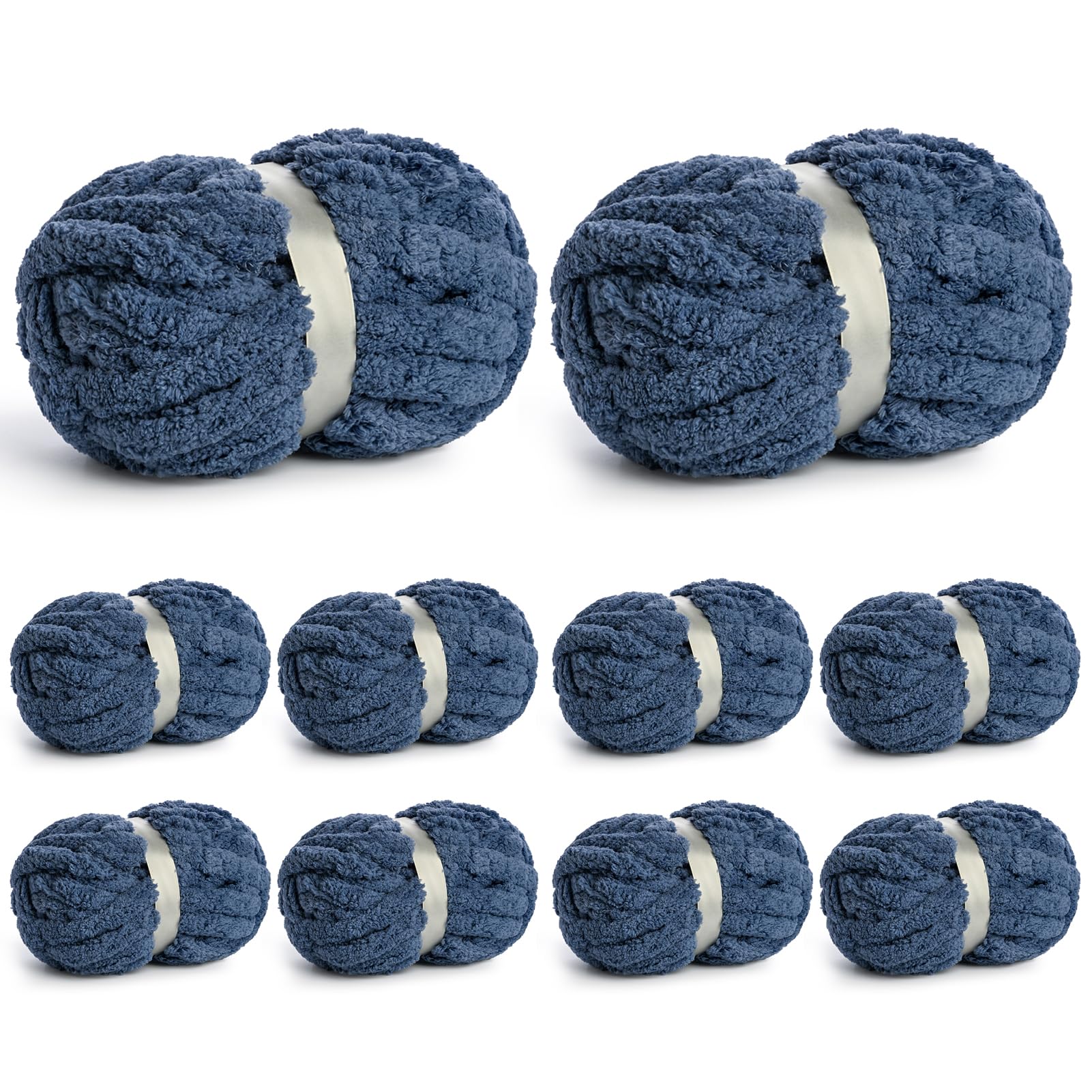 10 Pack of Jumbo Chunky Yarn for Hand Knitting,10# Super Bulky-Fluffy Chenille Yarn, 220 yds/70.5 oz Soft Thick Yarn for Crocheting Chunky Knit Throw Blankets.(Navy Blue)