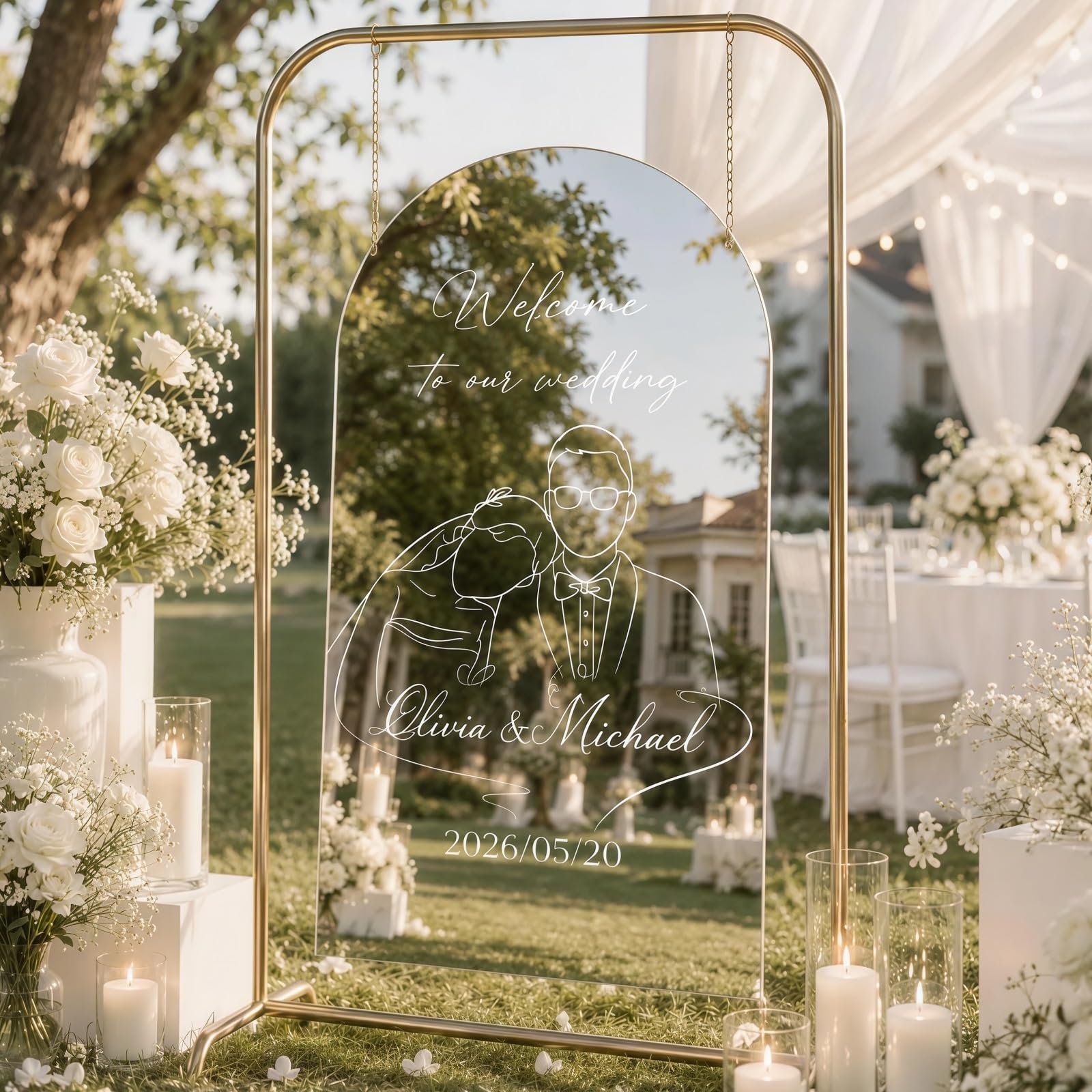 Custom Wedding Mirror Decal, Personalized Vinyl Sticker for Wedding Welcome Sign Board, Elegant DIY Welcome Display Decoration for Marriage Ceremony, Reception