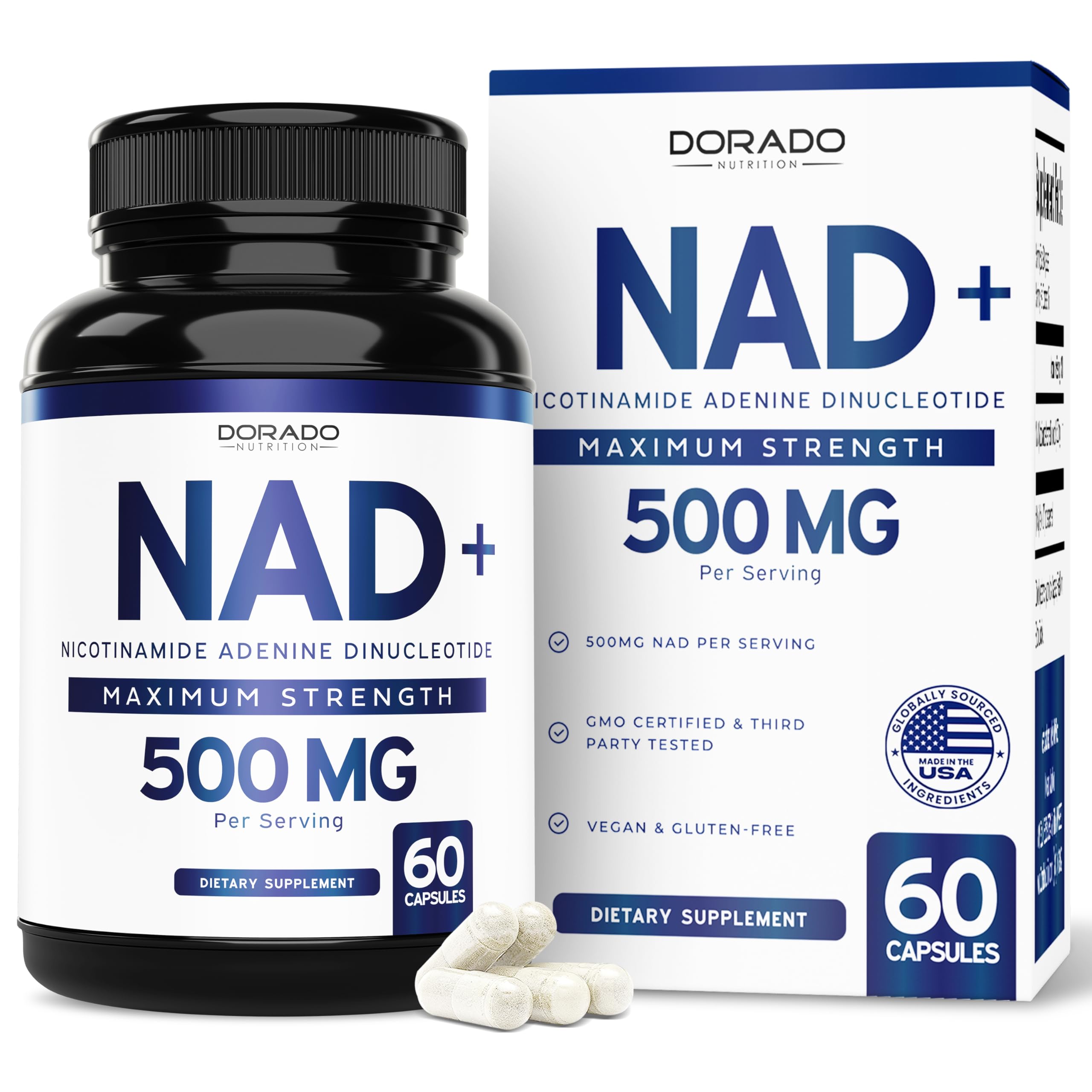 NAD Supplement (500mg Per Serving) NAD+Supplement Nicotinamide Adenine Dinucleotide for Women & Men Support NAD+ (Third Party Tested , Vegan Safe , No Fillers - Non GMO & USA Made - 60 Count) 60 Count (Pack of 1)