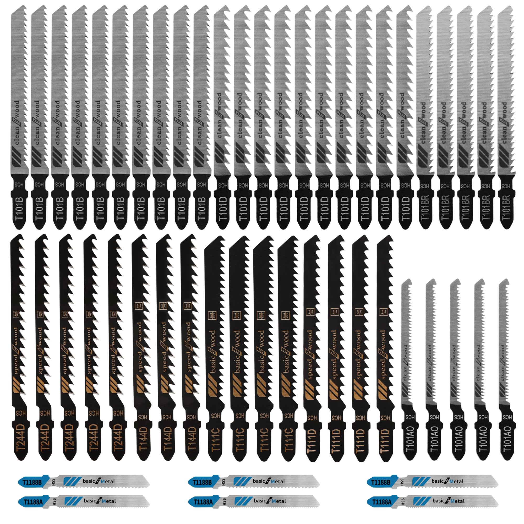 52 Profesional Hojas De Sierra De Calar Basic，10 modelos Accesorios Sierra De Calar，Vástago en T hojas de Sierra de Calar Con caja de plástico portátil，Ideal para madera, plástico y metal