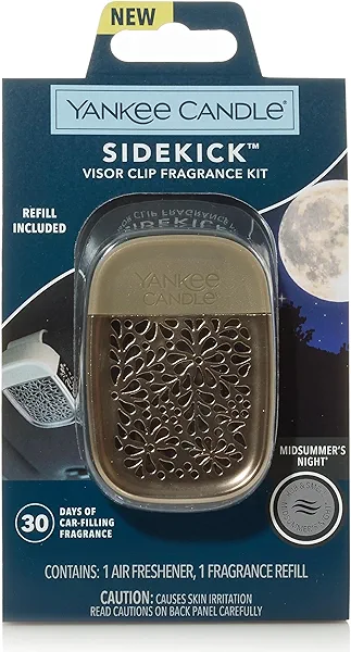 Yankee Candle Midsummer's Night Sidekick Visor Leaf Clip Fragrance Starter Kit - 30 Days of Car Filling Fragrance