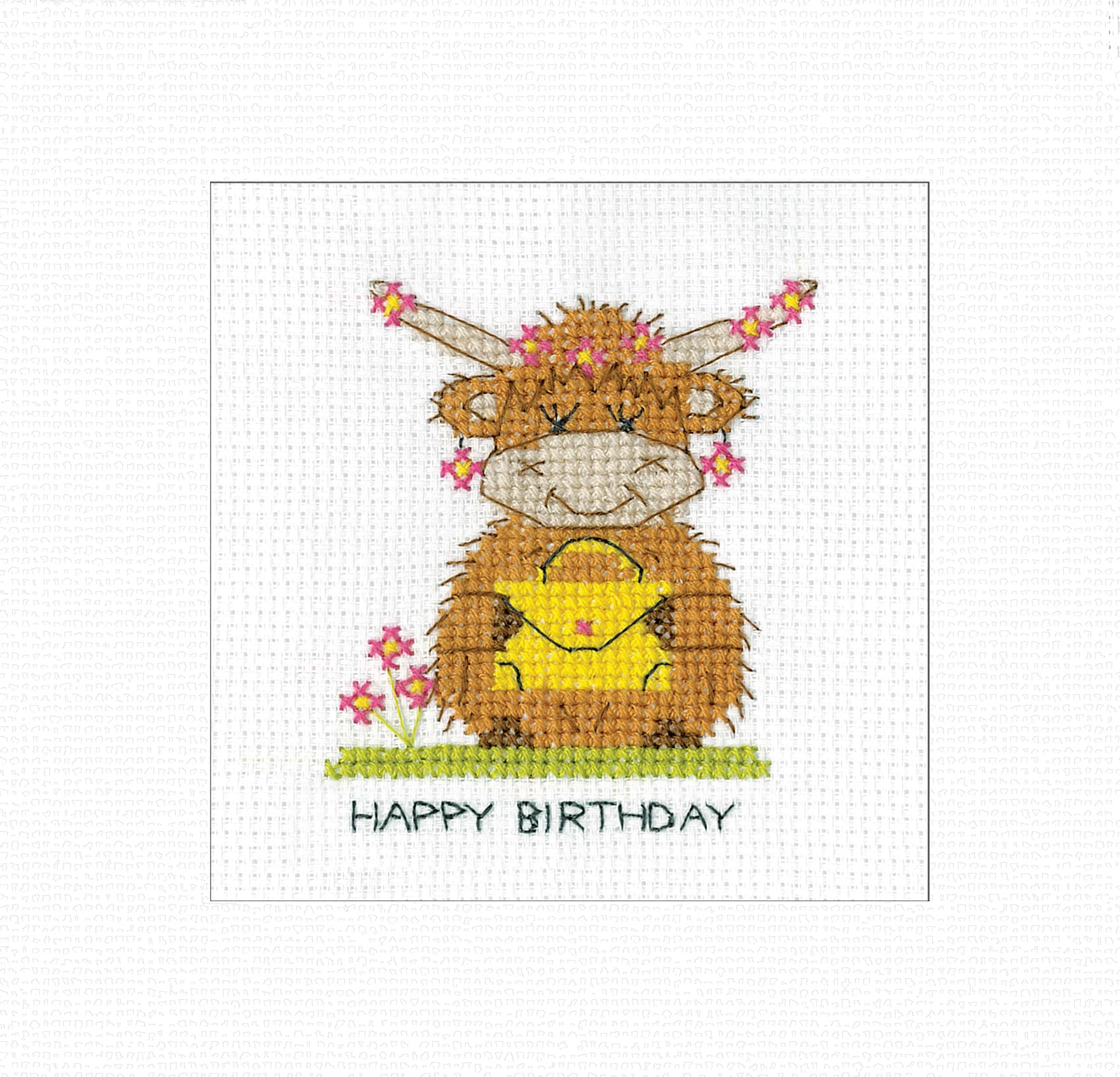 Heritage Crafts Mixed Highland Handbag - Highland Cow Cross Stitch Birthday Card Kirsten Roche Designs