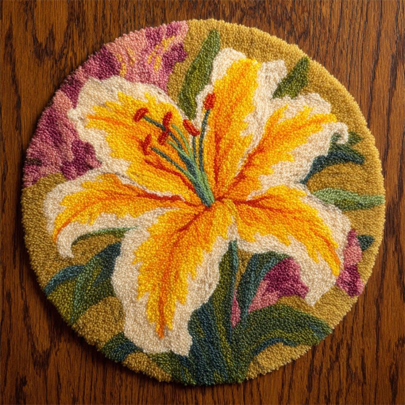 Kitquiver Latch Hook Carpet Kits Golden Lily 60x60cm