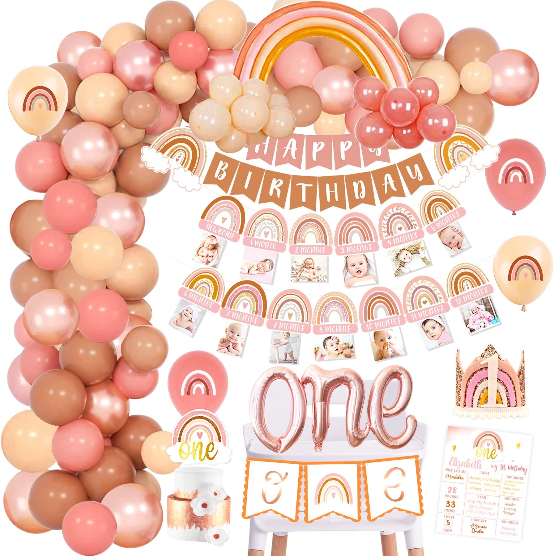 Boho Rainbow 1st Birthday Decorations, Bohemian First