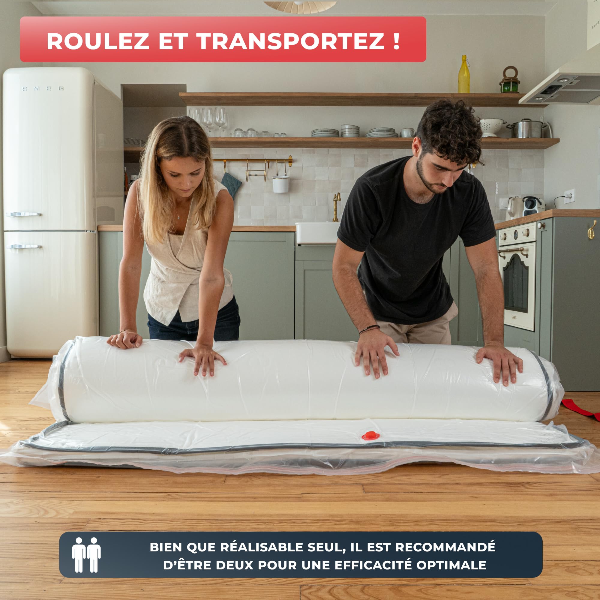 Wrappybag – Sac sous vide Matelas Déménagement 140 x 200 cm – Kit Complet Housse protection matelas sous vide Etanche avec Clips & Sangles auto agrippantes – Compatible Toutes Tailles et Aspirateurs