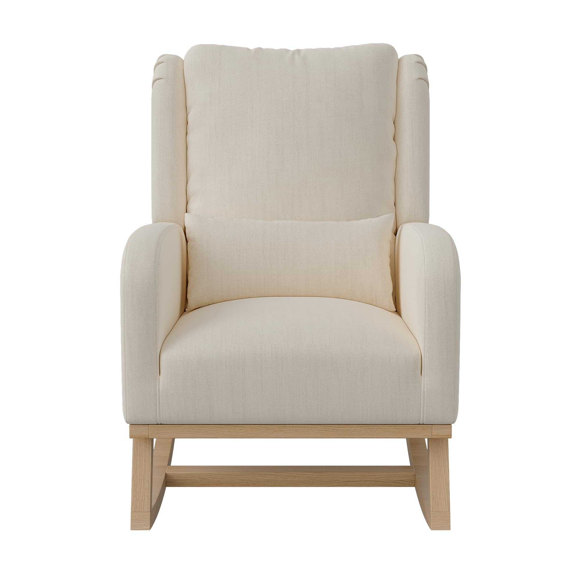 BRILVERDE Mecedora Escandinava con Bolsillos Laterales y Base de Madera Maciza, para Salón, Balcón o Salón de Lectura y Relajación, Beige, Lino y Esponja, Ergonómica y Reposabrazos