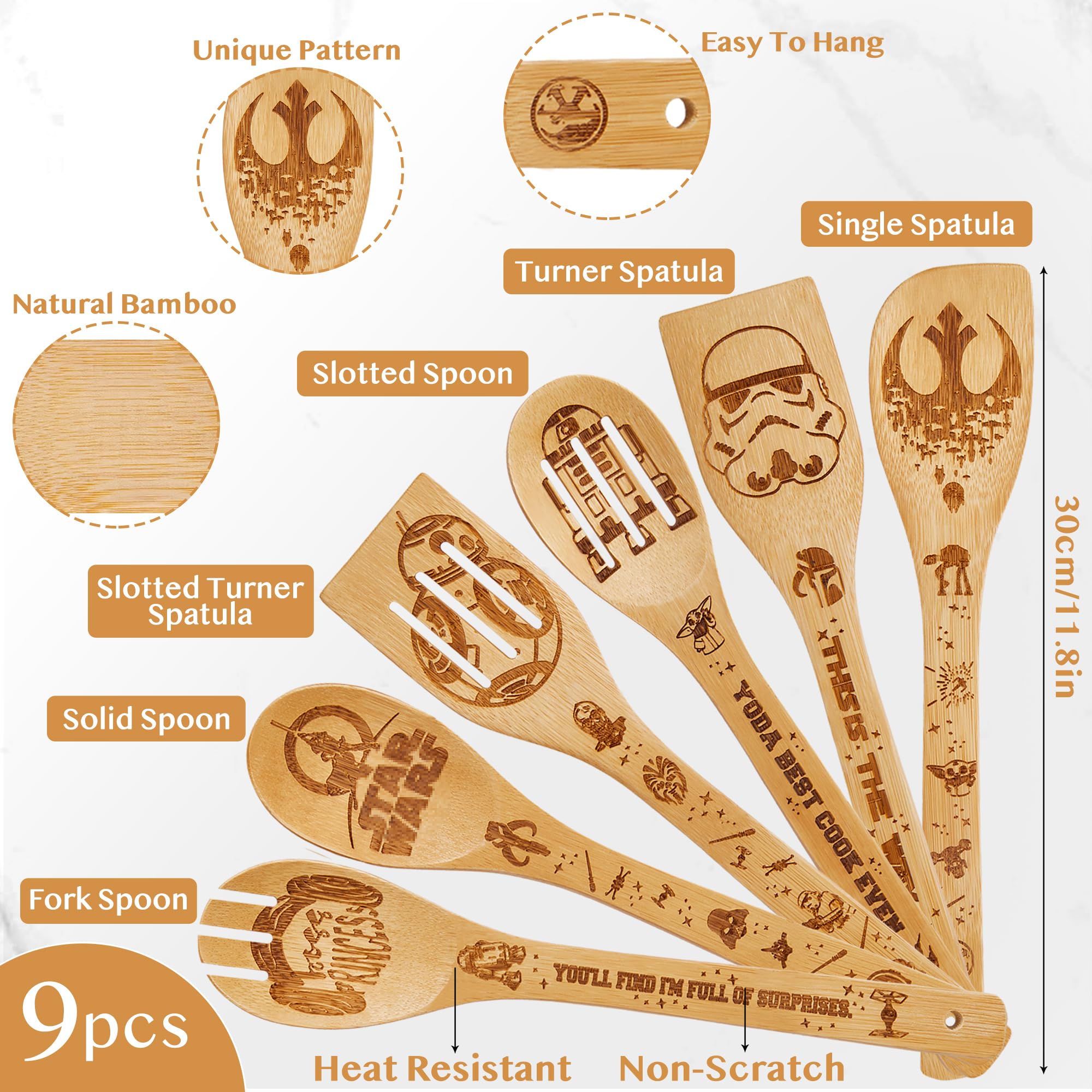 Star Gifts for Women,Home Decor,Kitchen Utensils Set,Wooden Cooking Spoons with Apron Oven Mitt Potholder for Fans,Best Birthday Wedding and Housewarming Christmas Presents 9 pcs