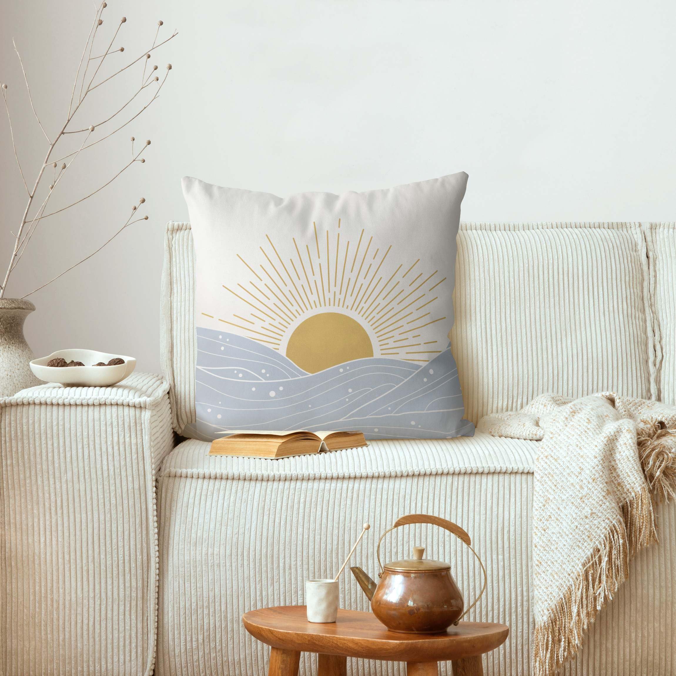 Dekokissen draußen/Outdoor waschbar Strand mit Füllung Zierkissen - Made in Germany - Sonnenuntergang Bezug blau Sofakissen Illustration Outdoor Sofa Bett 1169