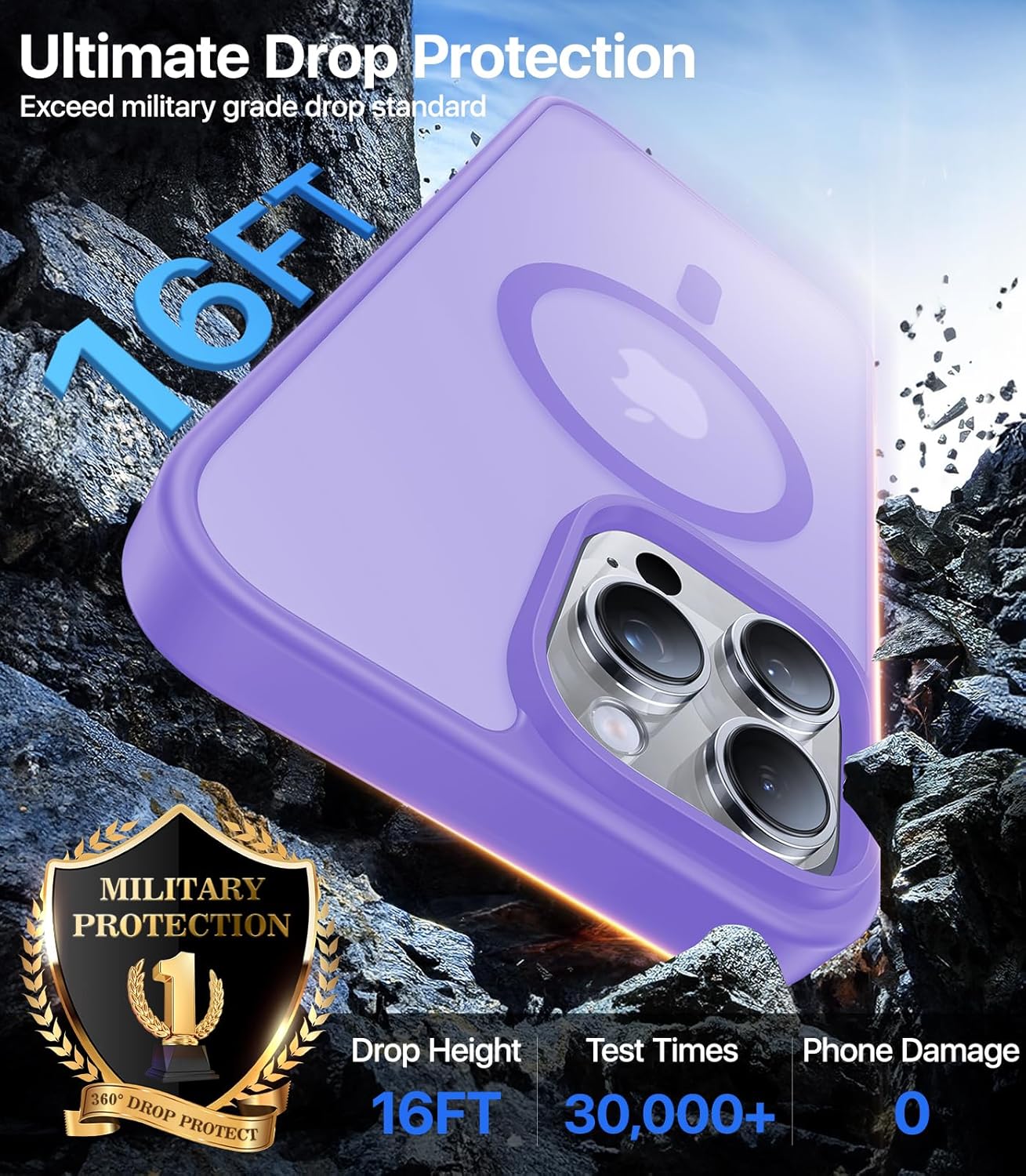 Magnetic for iPhone 16 Pro Case,[Compatible with MagSafe][Military-Grade Drop Protection][Anti-Yellowing]Shockproof Protective Translucent Matte Cover for iPhone 16 Pro Phone Case,Light Purple - Image 3