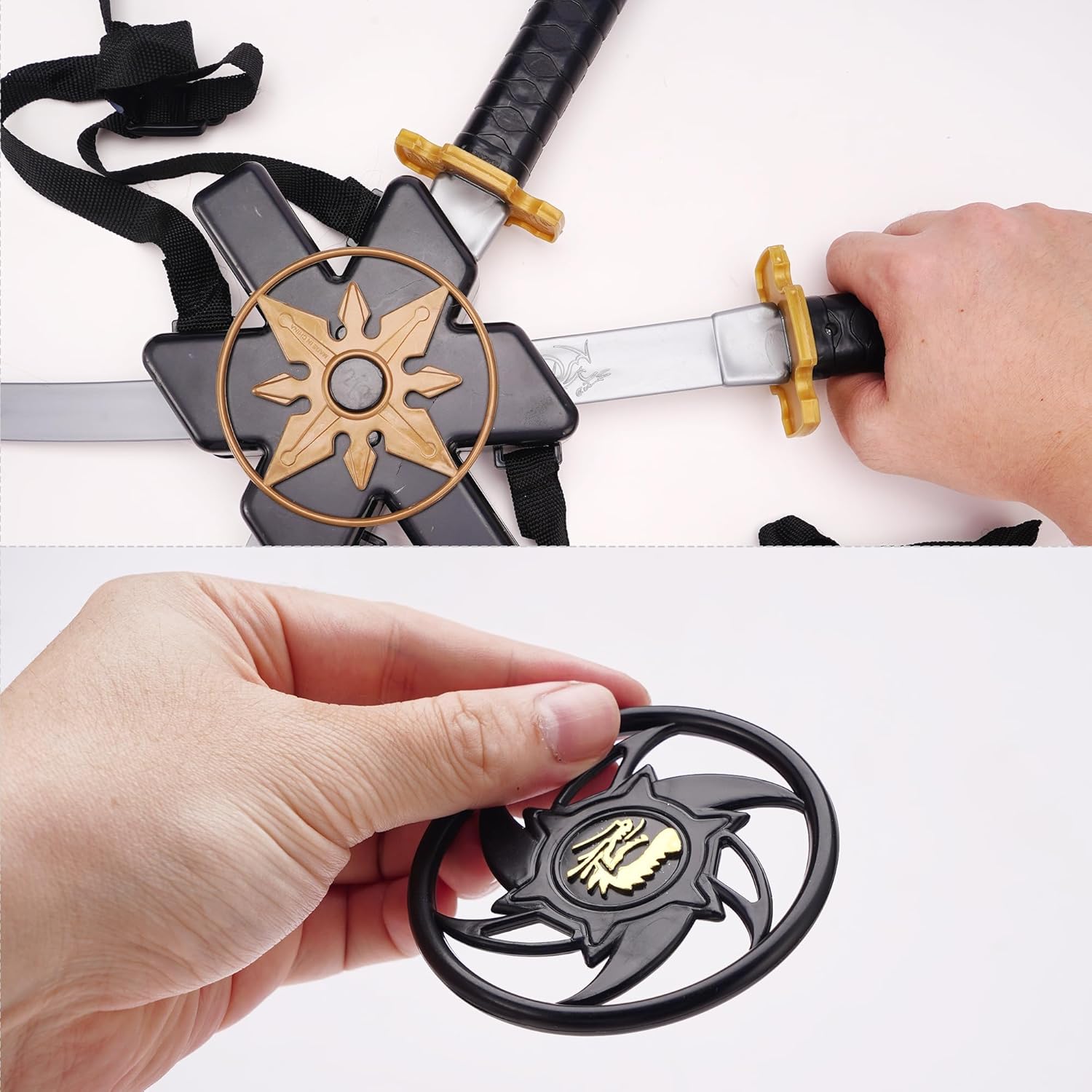 Ninja Toy Weapons Set with Backpack Case Swords Katana Throwing Discs Mask for Kids Role Play Costume Accessories