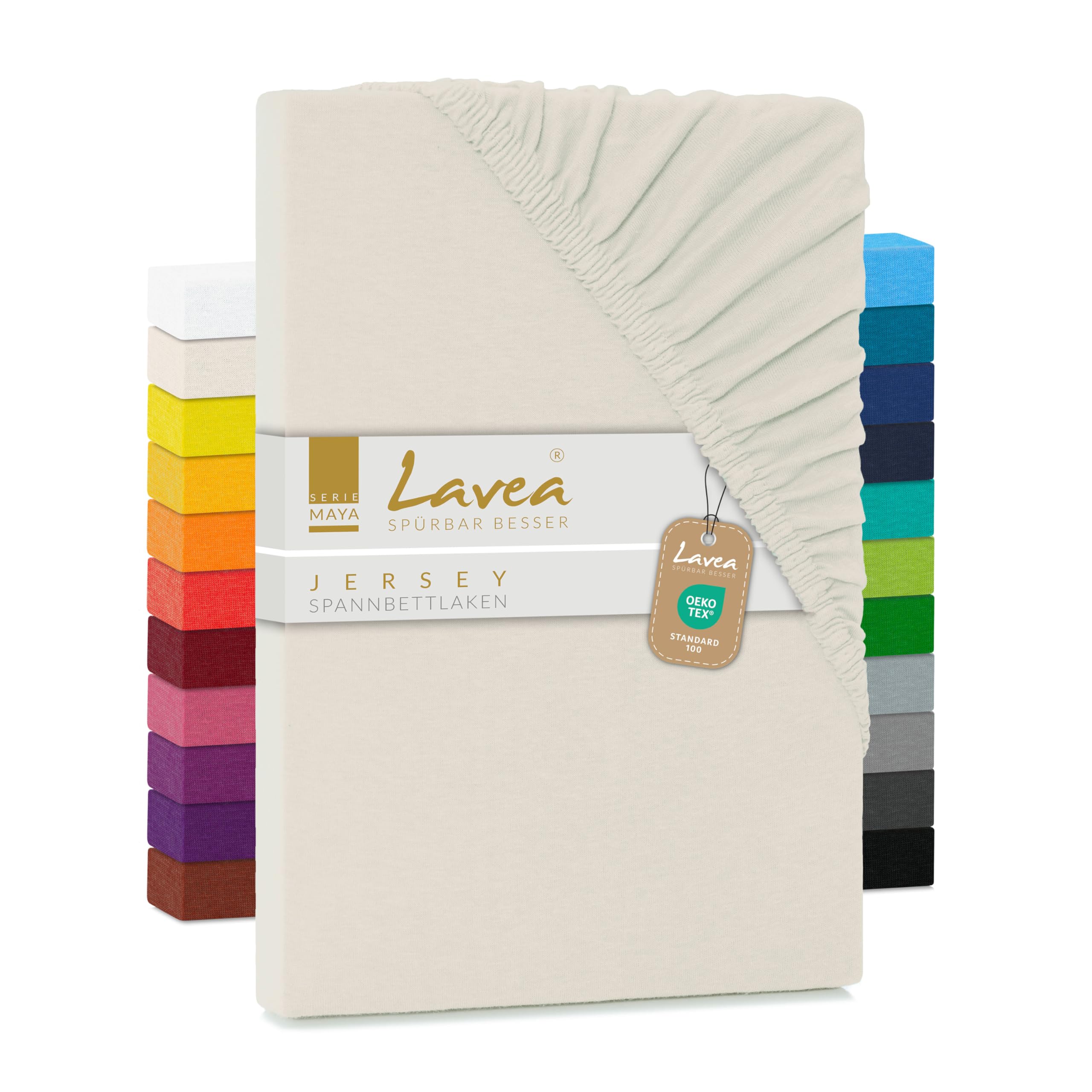 Lavea Cream Natural White Jersey Fitted Sheet, Maya Series, 120 X 200 Cm, 100% Cotton Jersey, With Elastic Band