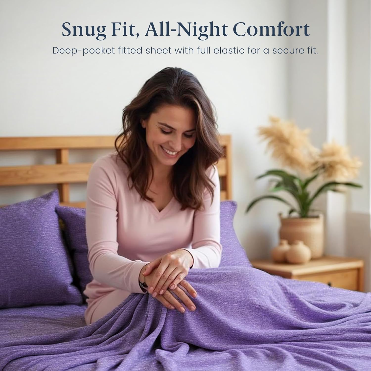 Ella Jayne Jersey Sheets Queen Set (4 Pieces) All Seasons, Wrinkle Resistant, Cozy Stretchable Knit T-Shirt, Super Soft with Deep Pockets Jersey Queen Sheets (Heather Purple) - Image 2