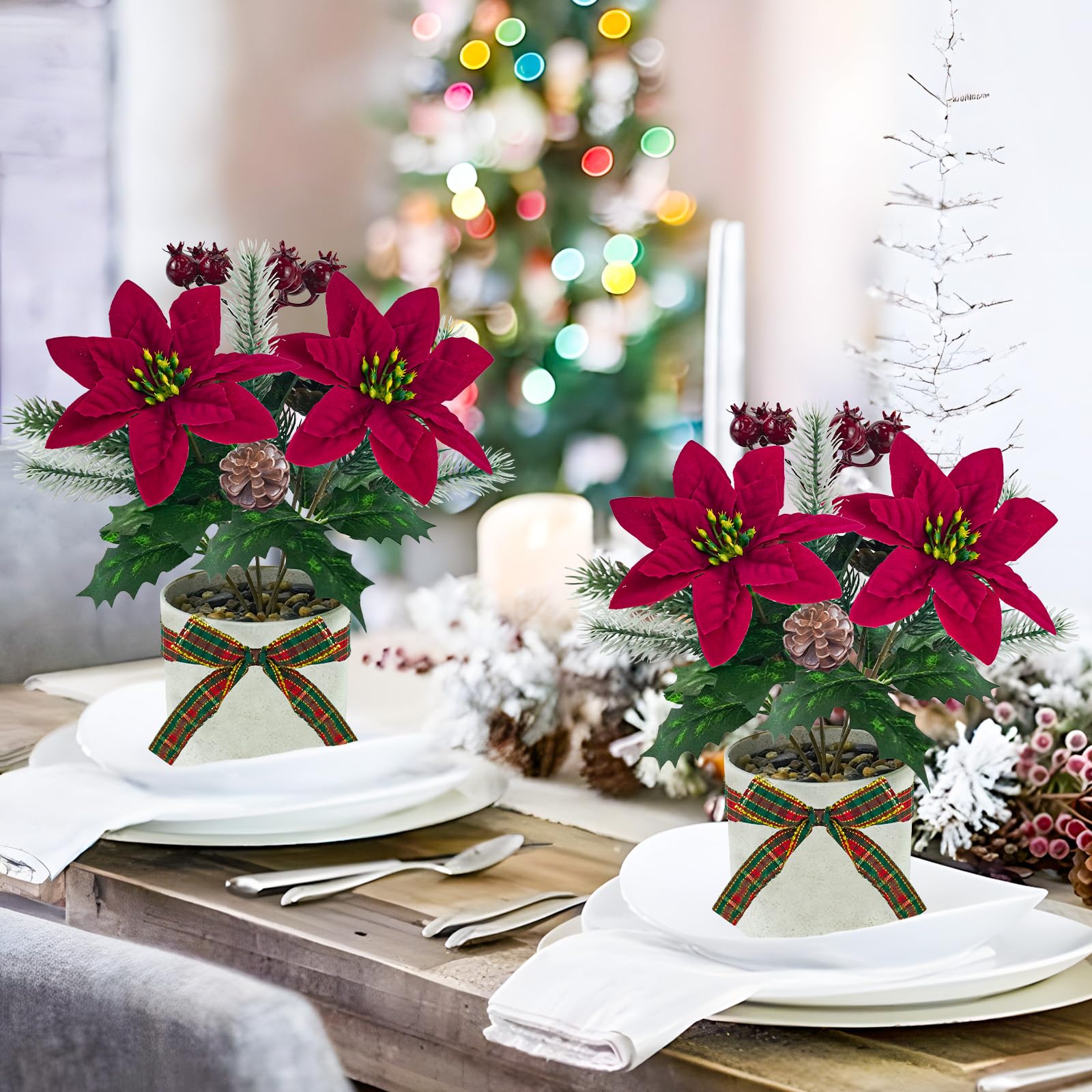Künstliche Weihnachtssterne, kleine rote Weihnachtssterne, Tischdekoration, Mini-Weihnachtsdekoration, für den Kaminsims, Zuhause, Büro, Weihnachten, Urlaub, Innendekoration, 4 Stück