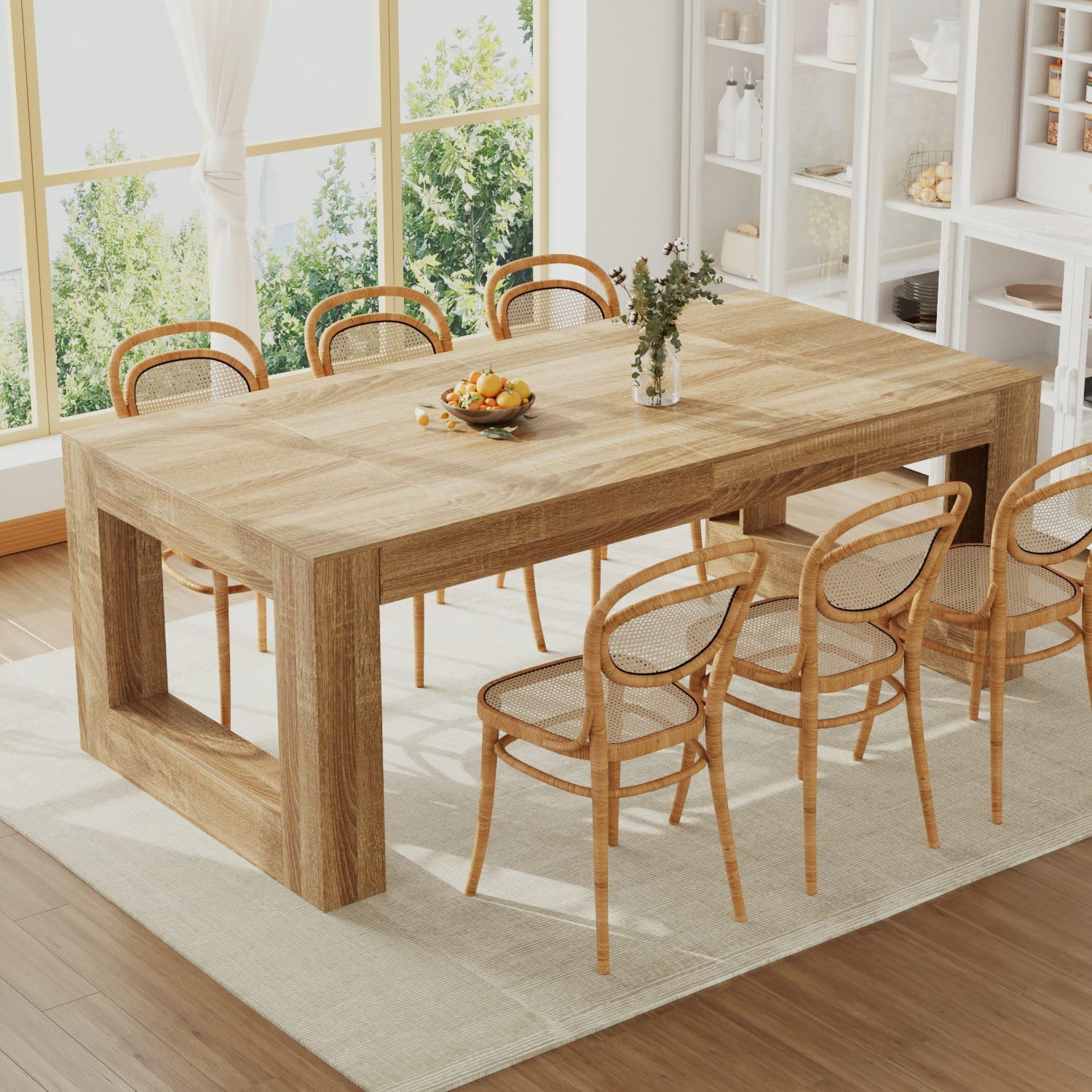 Lovinouse Dinner Table for 6-8 People, Kitchen and Dining Room Furniture, 78.7" Conference Desk Table with Sturdy Pedestal Base, Large Rectangular Tables for Kitchen, Dining Room, Natural