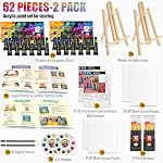 2 Ensemble de peintures pour couples et familles avec portrait & Guides de dessin animé 62 PCS Jeu de peinture, 24 Peintures acryliques, 6 Pré-dragage & Panneaux en toile vierge, 2 Tableau Easels, 24 Des pinceaux, 2 Crayons, 2 Palettes