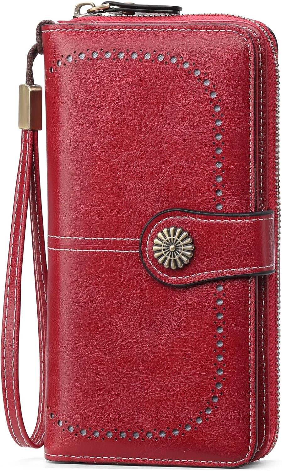 GOIACII Geldb rse Damen RFID Schutz Gro  Leder Portmonee Gross f r Frauen Lang Geldbeutel Gro e Kapazit t Portemonnaie Damen mit 13 Kartenf cher und Abnehmbarer Handschlaufe Rot