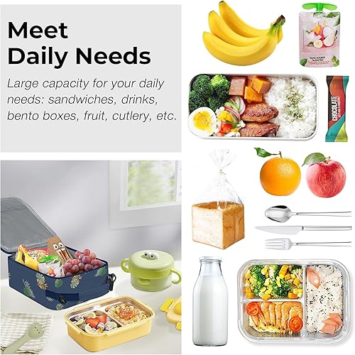 Miniatura 4 de Clastyle Bolsa de almuerzo aislada de animales de la selva azul para niños, bolsa de almuerzo térmica grande portátil para niños, bolsa de almuerzo