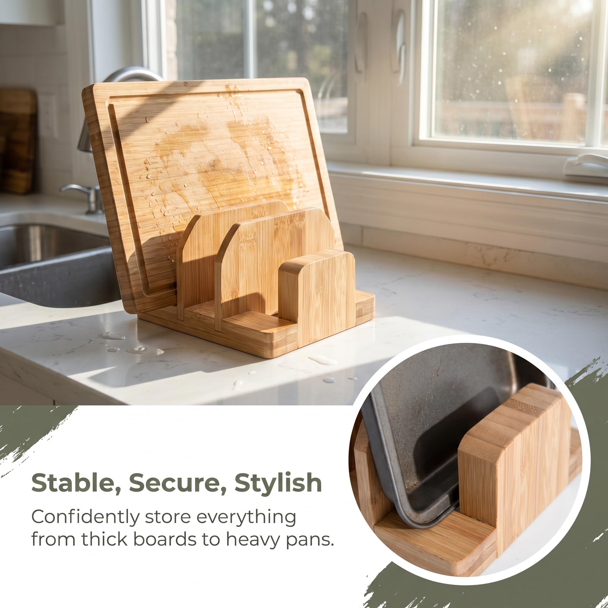 Portatagliere In Legno Di Bambù 3 Scomparti, Organizer Da Cucina Per Taglieri, Salvaspazio Da Appoggio, Versatile Per Pentole E Teglie