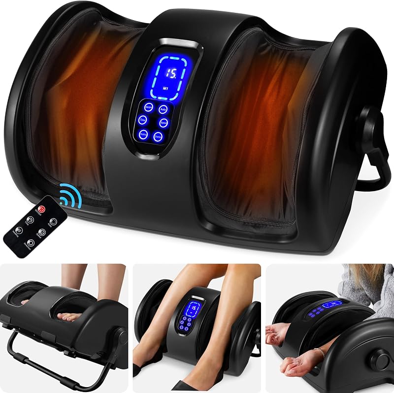 Best Choice Products Masajeador de pies Shiatsu con calor para fascitis plantar y neuropatía, masajeador de pies y pantorrillas con control remoto, mango ajustable de 360°, masaje rodante y de compresión, color negro