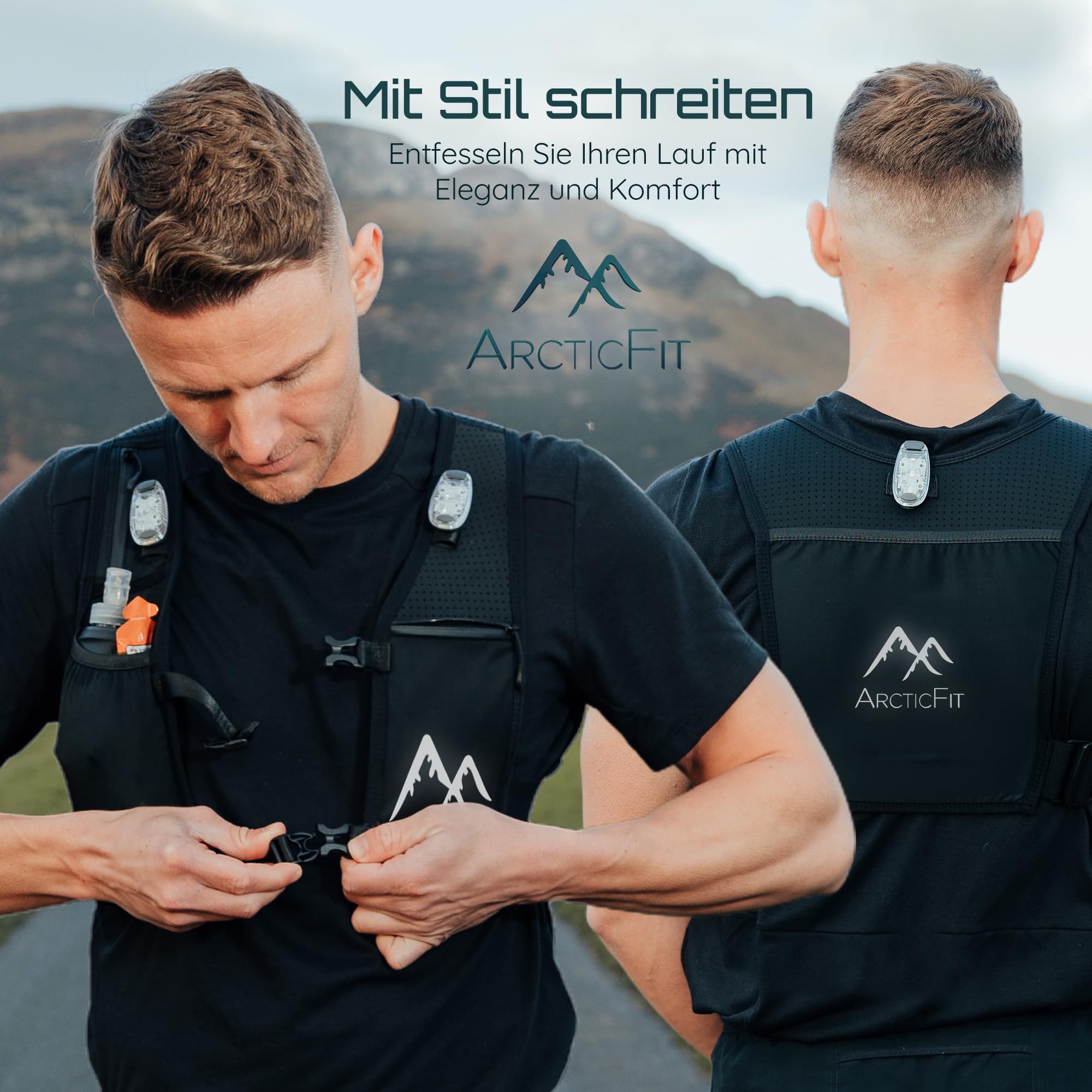 ArcticFit LED Laufweste – Verstellbare Unisex Reflektierende Weste mit Handyhalterung und Aufbewahrung – Leichte und langlebige Laufrucksack-Alternative – Trinkweste