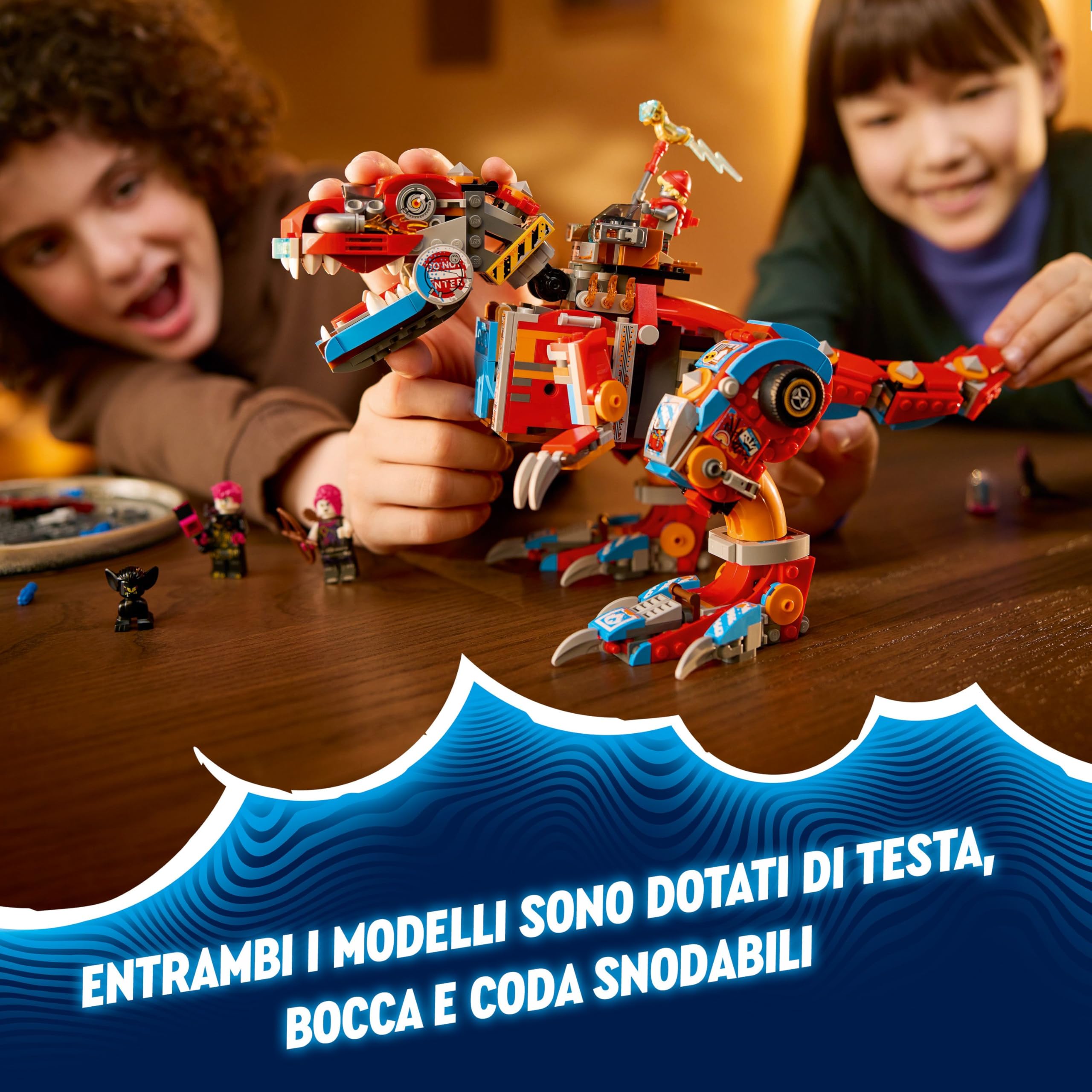 LEGO DREAMZzz 2 in 1 Dinosauro Robot C-Rex di Cooper, Action Figure di T.Rex Giocattolo Trasformabile in Pterodattilo con Parti Snodabili e 4 Minifigure, Giochi Creativi per Bambini e Bambine 71484