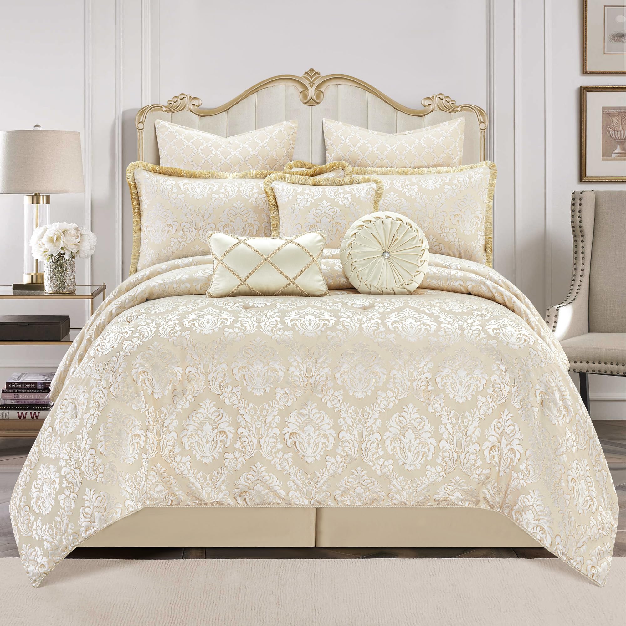 Amazon.com: Loom and Mill 9-Piece Elegant Damask Comforter Set