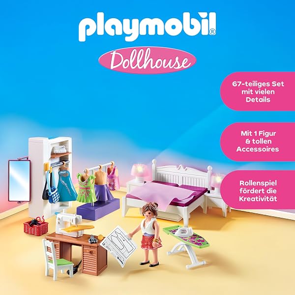 PLAYMOBIL 70208 Dollhouse Abwechslung Schlafzimmer mit Nähecke, ab 4 Jahren, bunt, one Size - 3