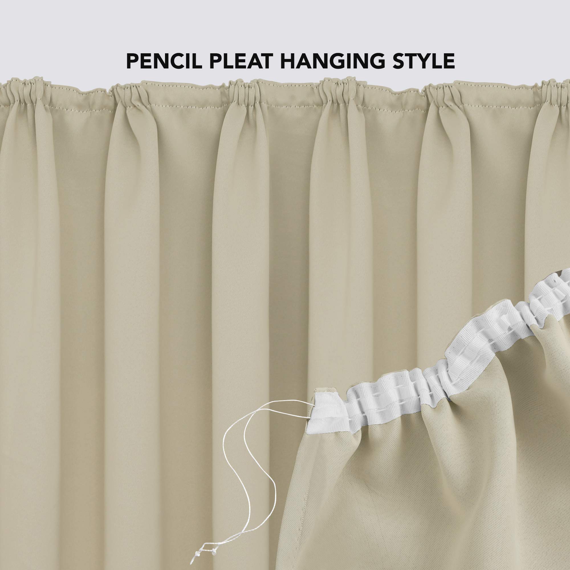 Deconovo Tende Oscuranti Termiche con Nastro a Matita – 2 Stili di Montaggio, Set di 2 Tende Moderne Isolanti per Camera da Letto e Soggiorno, 140x290 CM, Beige Scuro